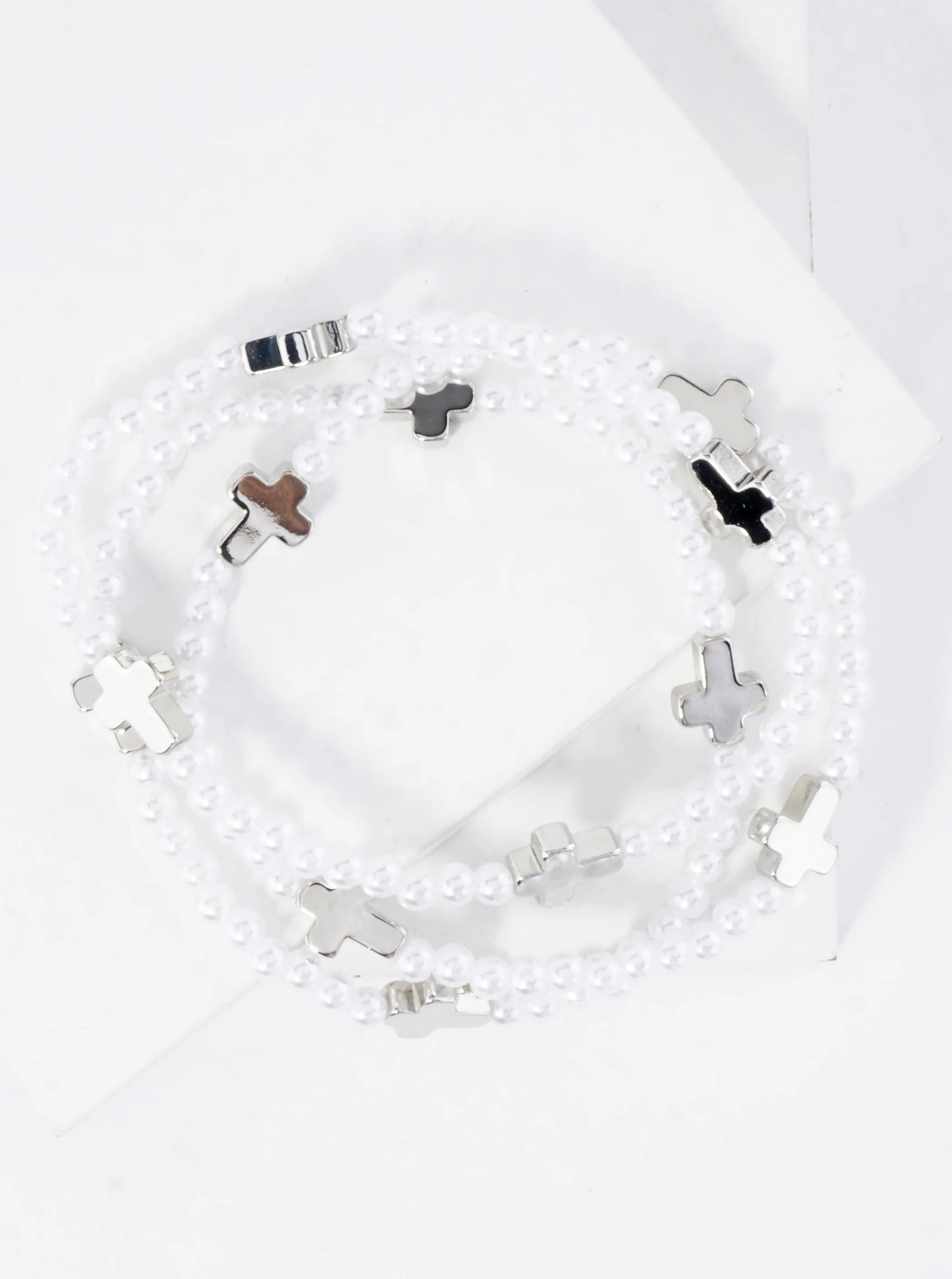 3PC-Set Metallic Beads Cross Stretch Bracelets