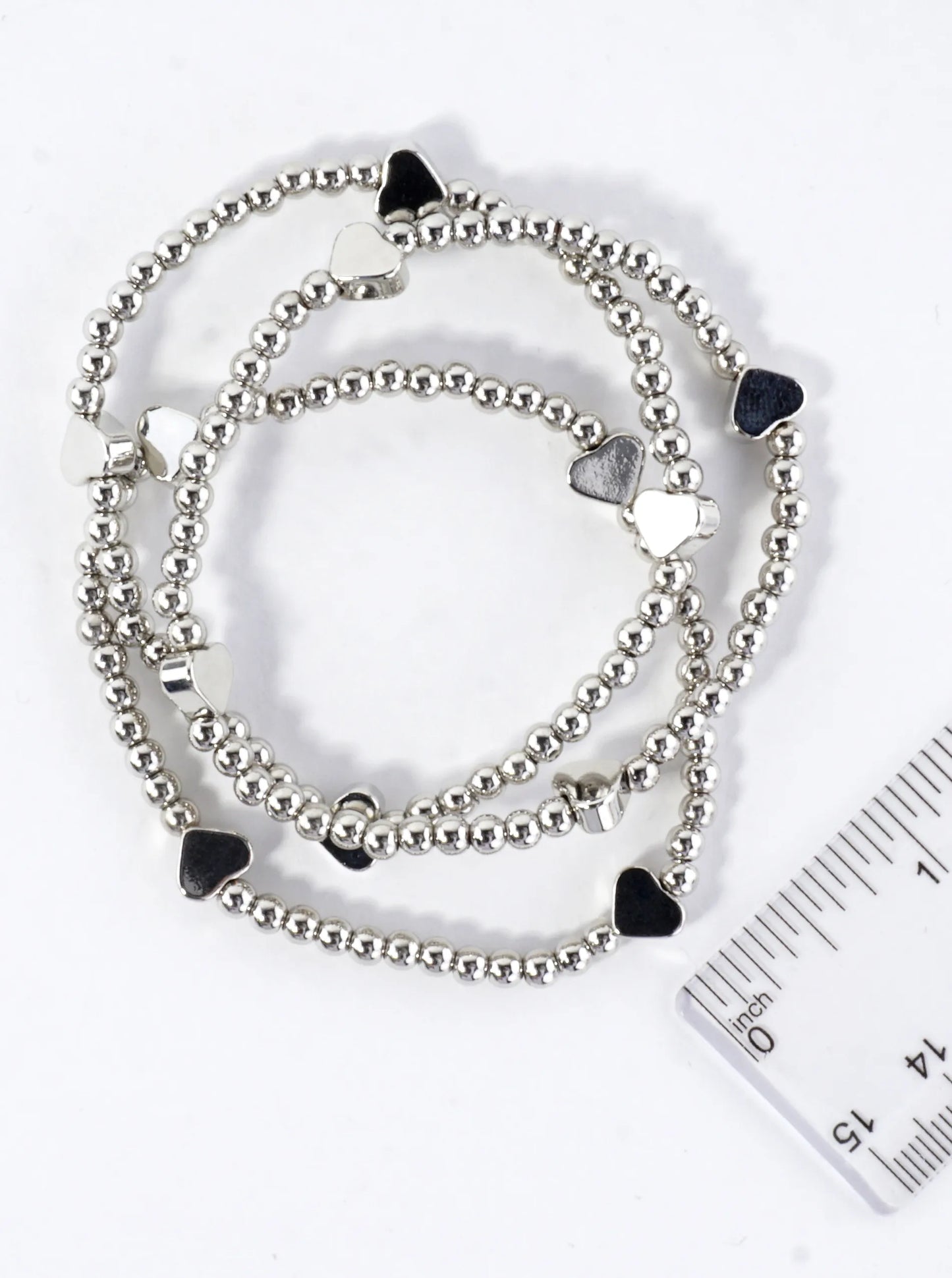 3PC-Set Metallic Beads Hearts Stackable Stretch Bracelets