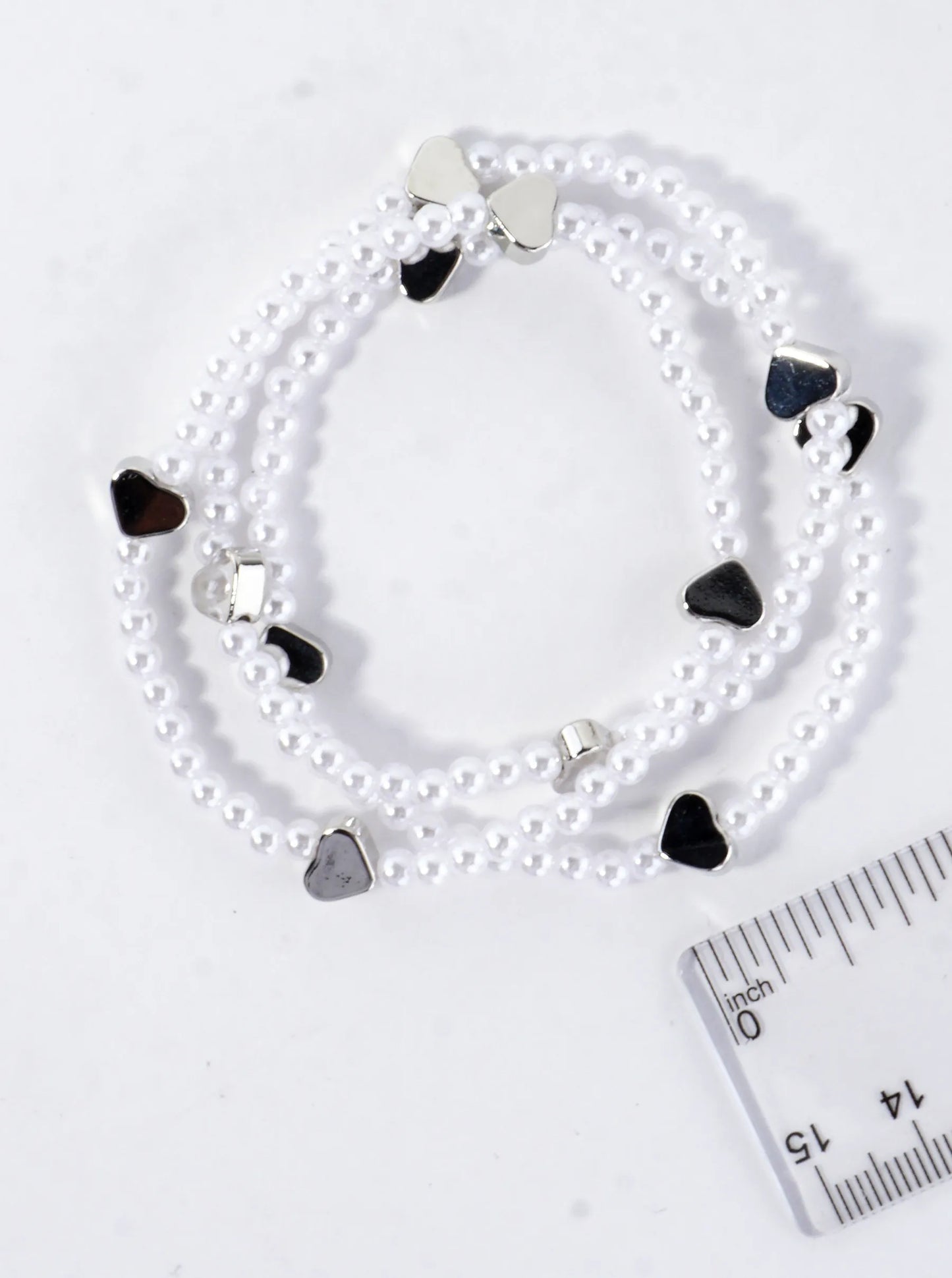 3PC-Set Metallic Beads Hearts Stackable Stretch Bracelets