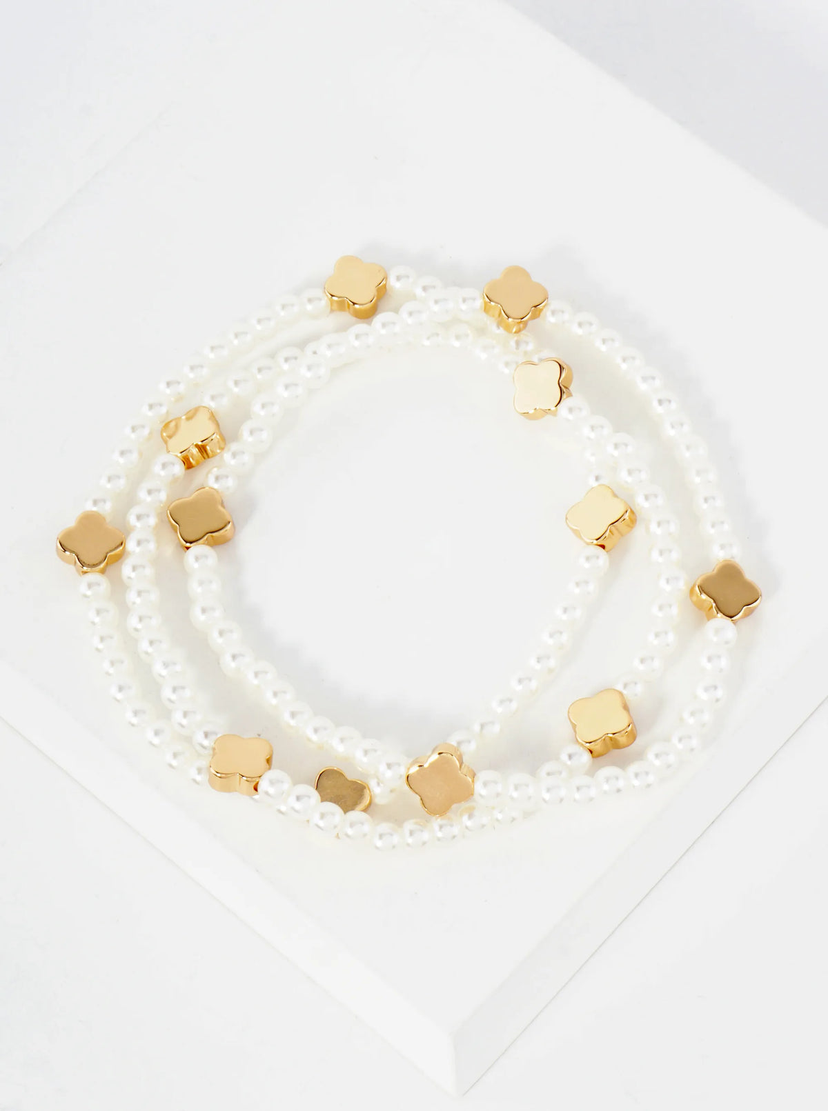 3PC-Set Metallic Beads Quatrefoil Stackable Stretch Bracelets