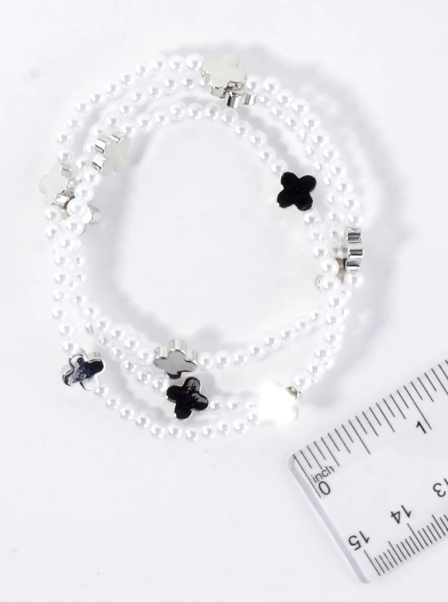 3PC-Set Metallic Beads Quatrefoil Stackable Stretch Bracelets