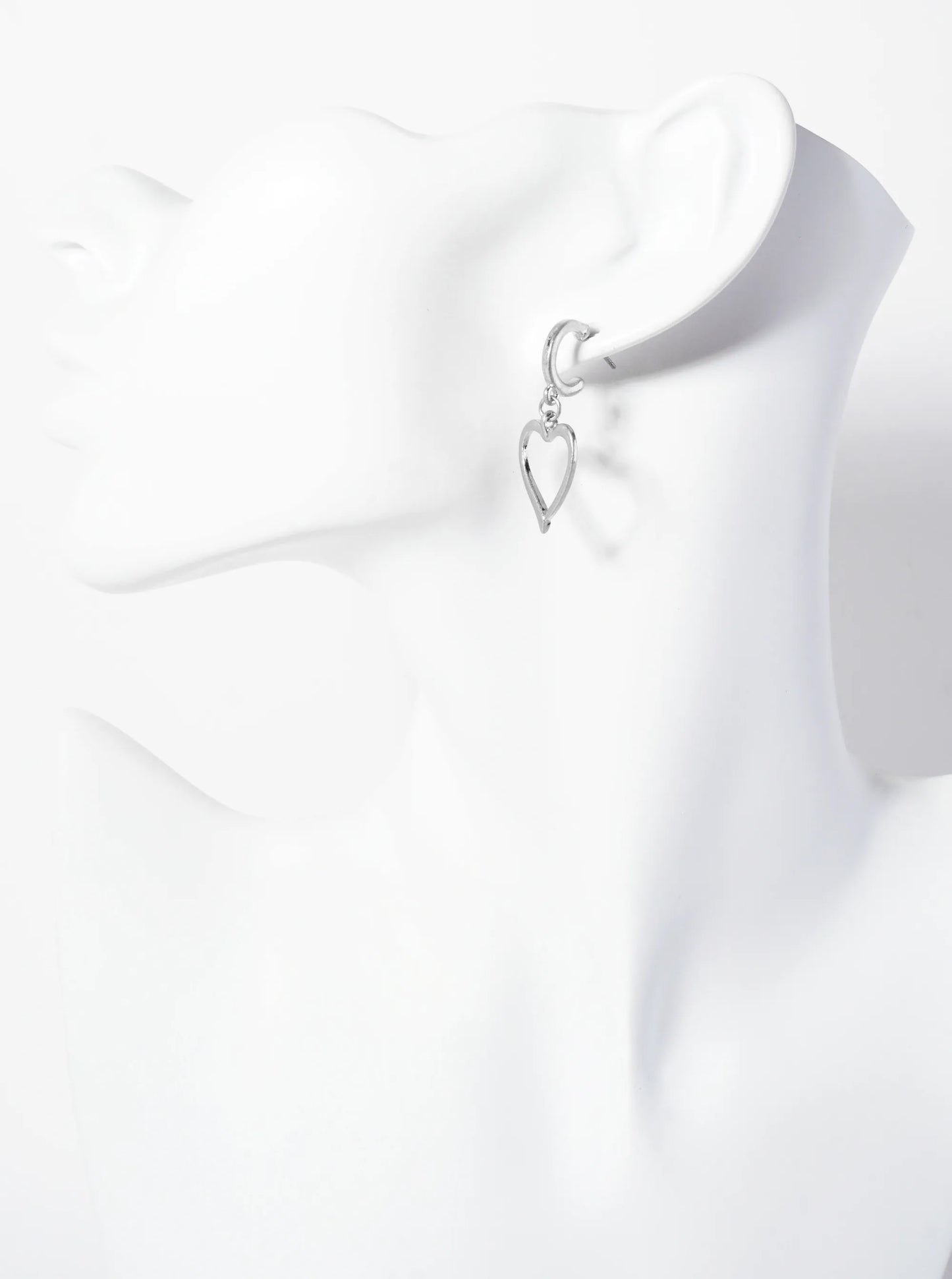 3PC-Set Polished Metal 12-15mm Heart Drop Hoop Earrings