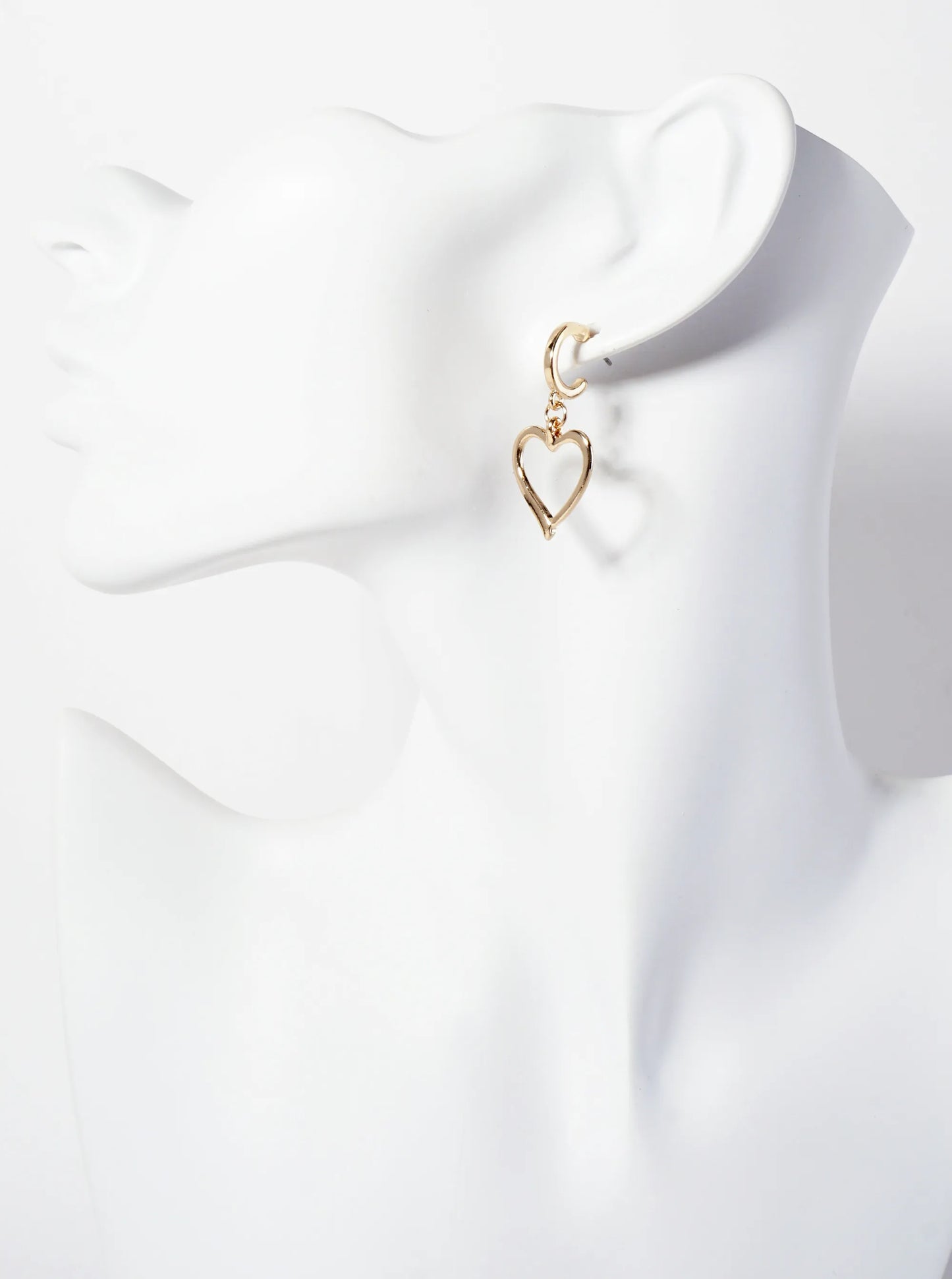 3PC-Set Polished Metal 12-15mm Heart Drop Hoop Earrings