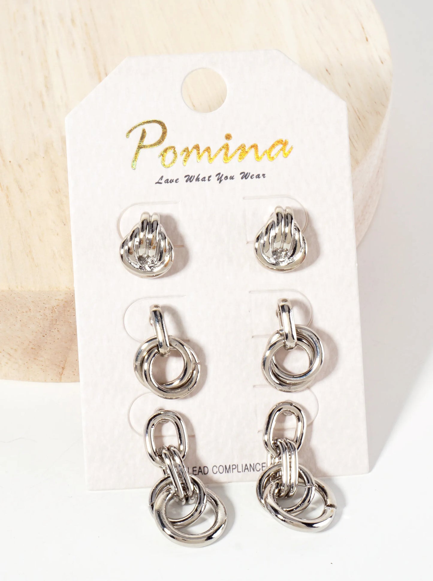 3PC-Set Polished Metal Doorknocker Dangle Stud Earrings