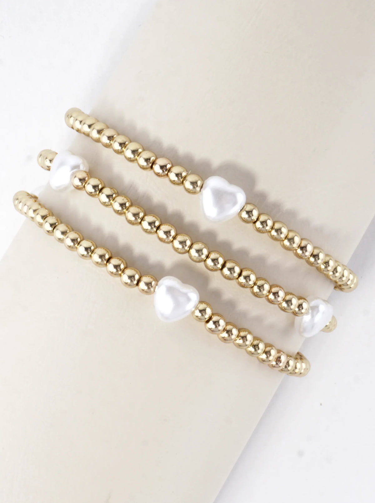 3PC-Set Resin Pearl Heart Stretch Bracelets