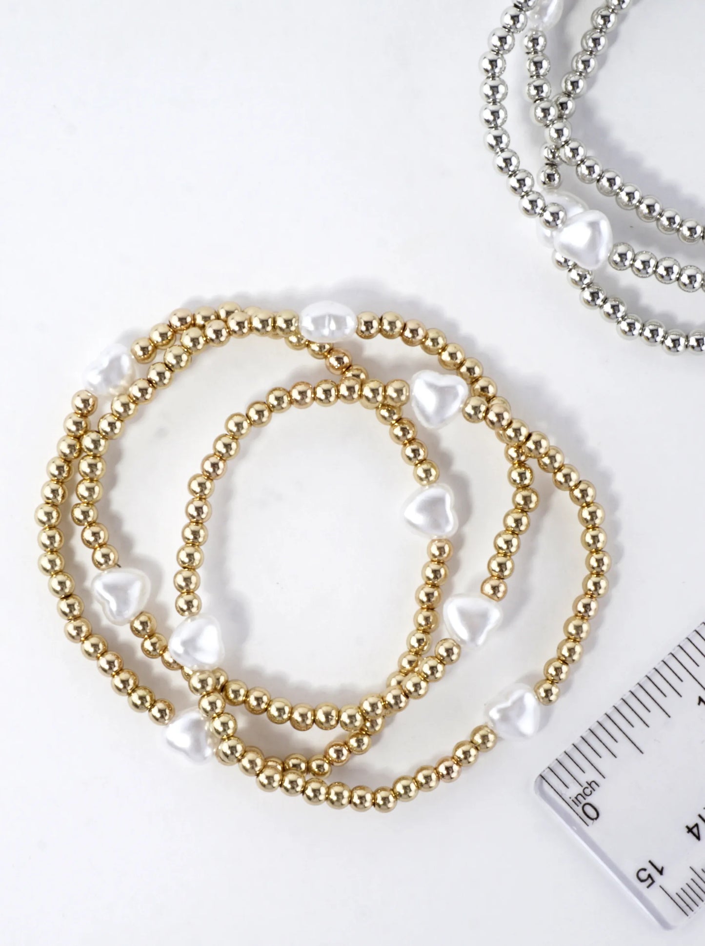 3PC-Set Resin Pearl Heart Stretch Bracelets