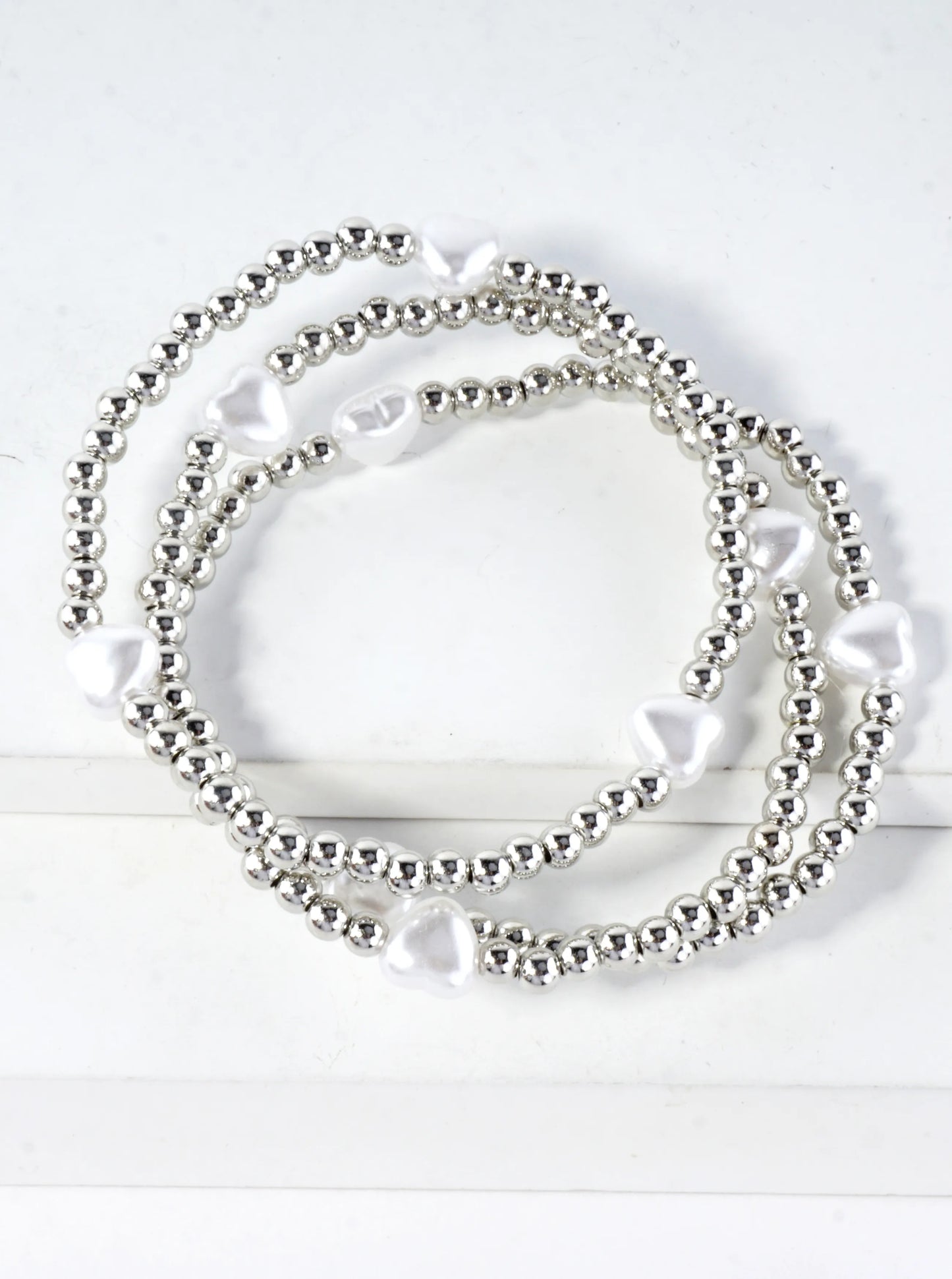 3PC-Set Resin Pearl Heart Stretch Bracelets