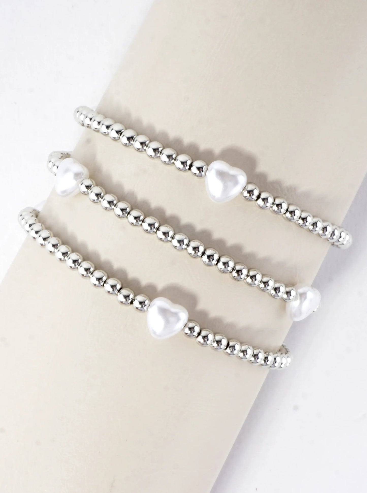 3PC-Set Resin Pearl Heart Stretch Bracelets