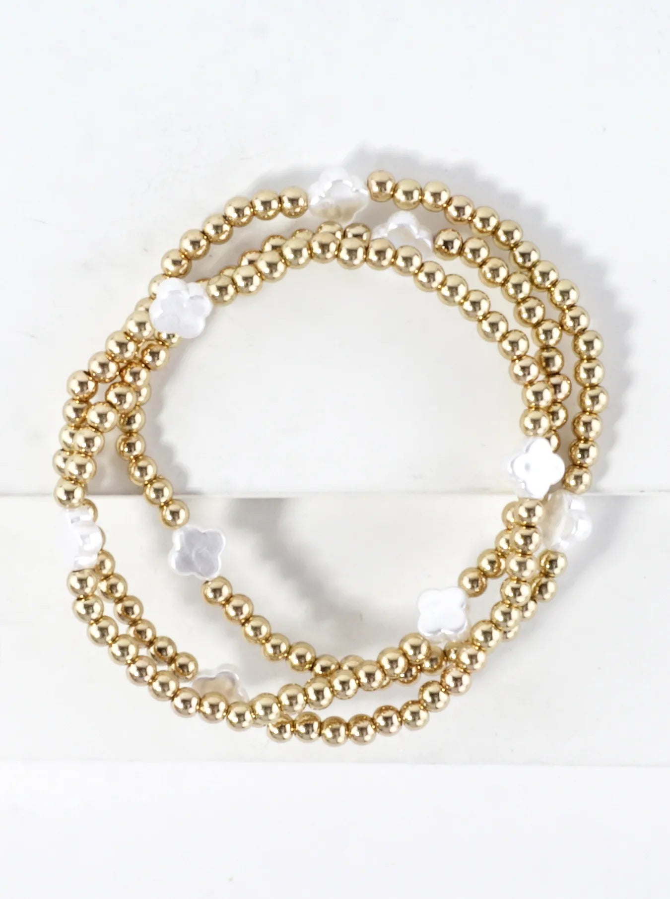 3PC-Set Resin Pearl Quatrefoil Stretch Bracelets