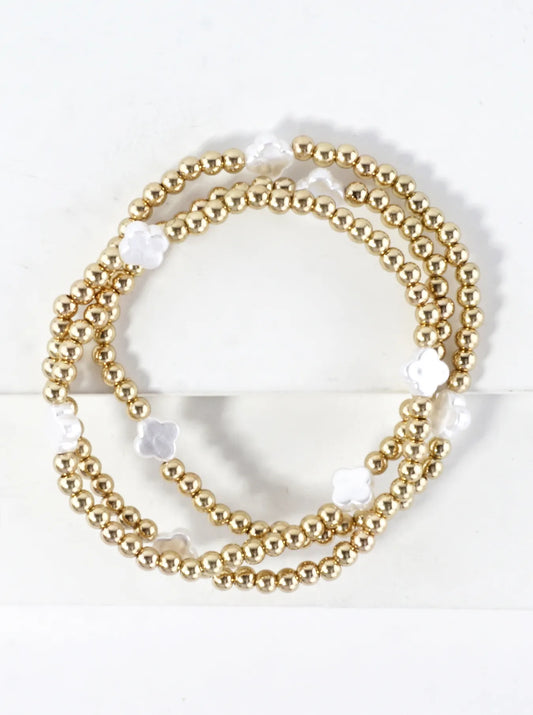 3PC-Set Resin Pearl Quatrefoil Stretch Bracelets