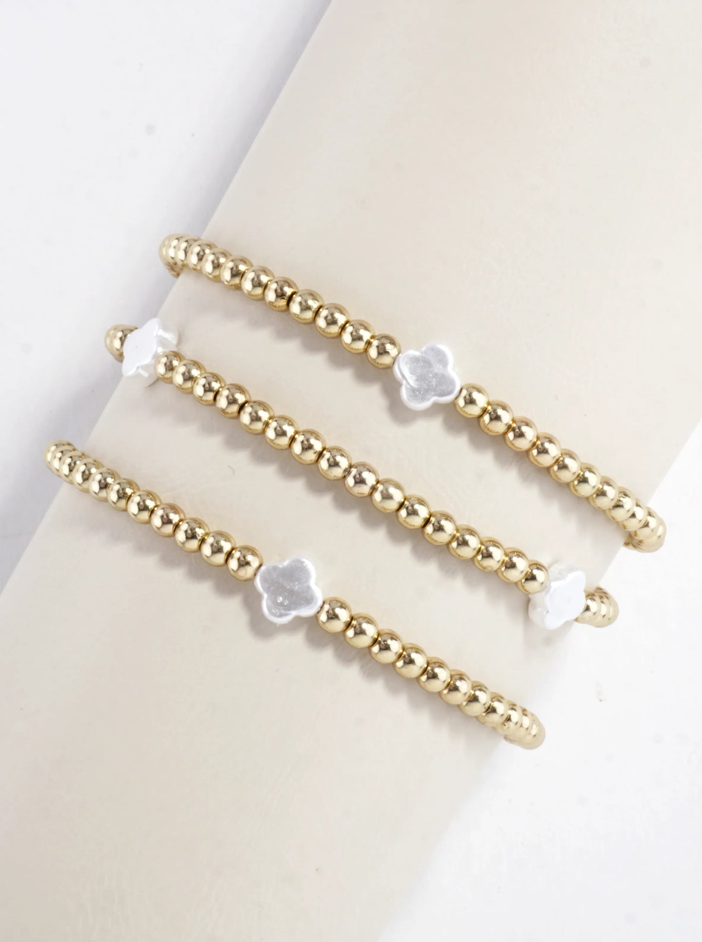 3PC-Set Resin Pearl Quatrefoil Stretch Bracelets