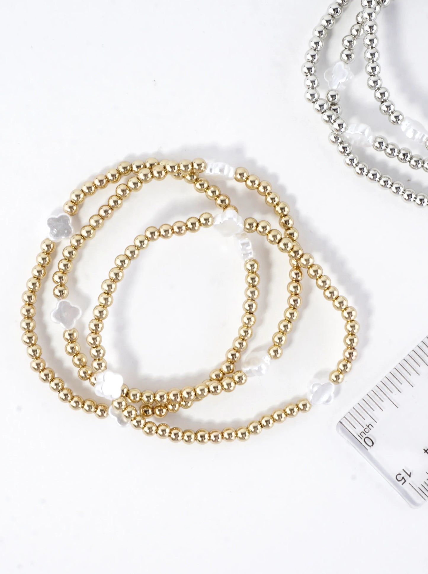 3PC-Set Resin Pearl Quatrefoil Stretch Bracelets