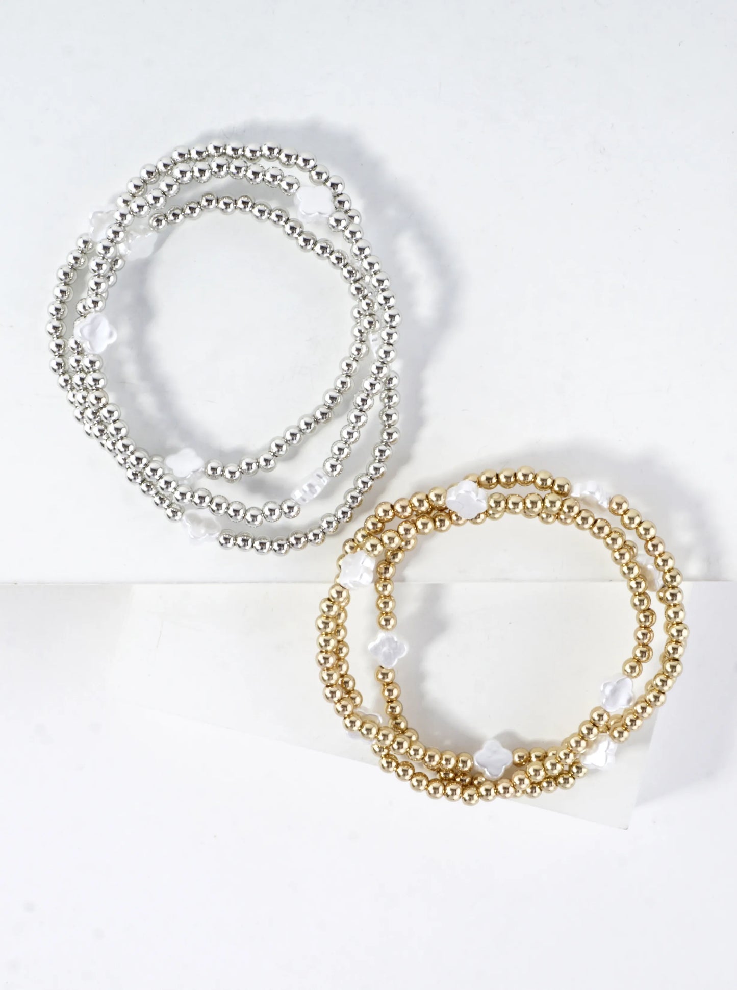 3PC-Set Resin Pearl Quatrefoil Stretch Bracelets