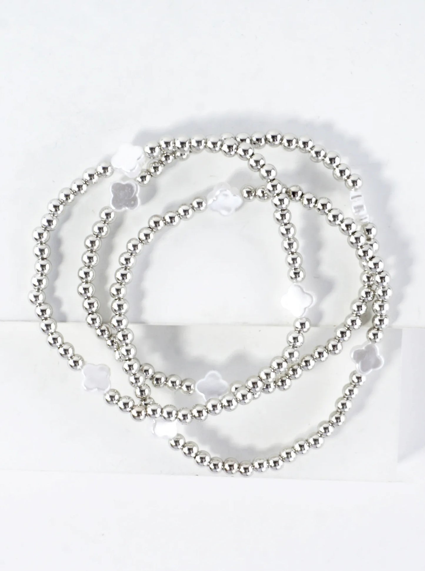 3PC-Set Resin Pearl Quatrefoil Stretch Bracelets