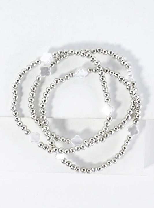 3PC-Set Resin Pearl Quatrefoil Stretch Bracelets