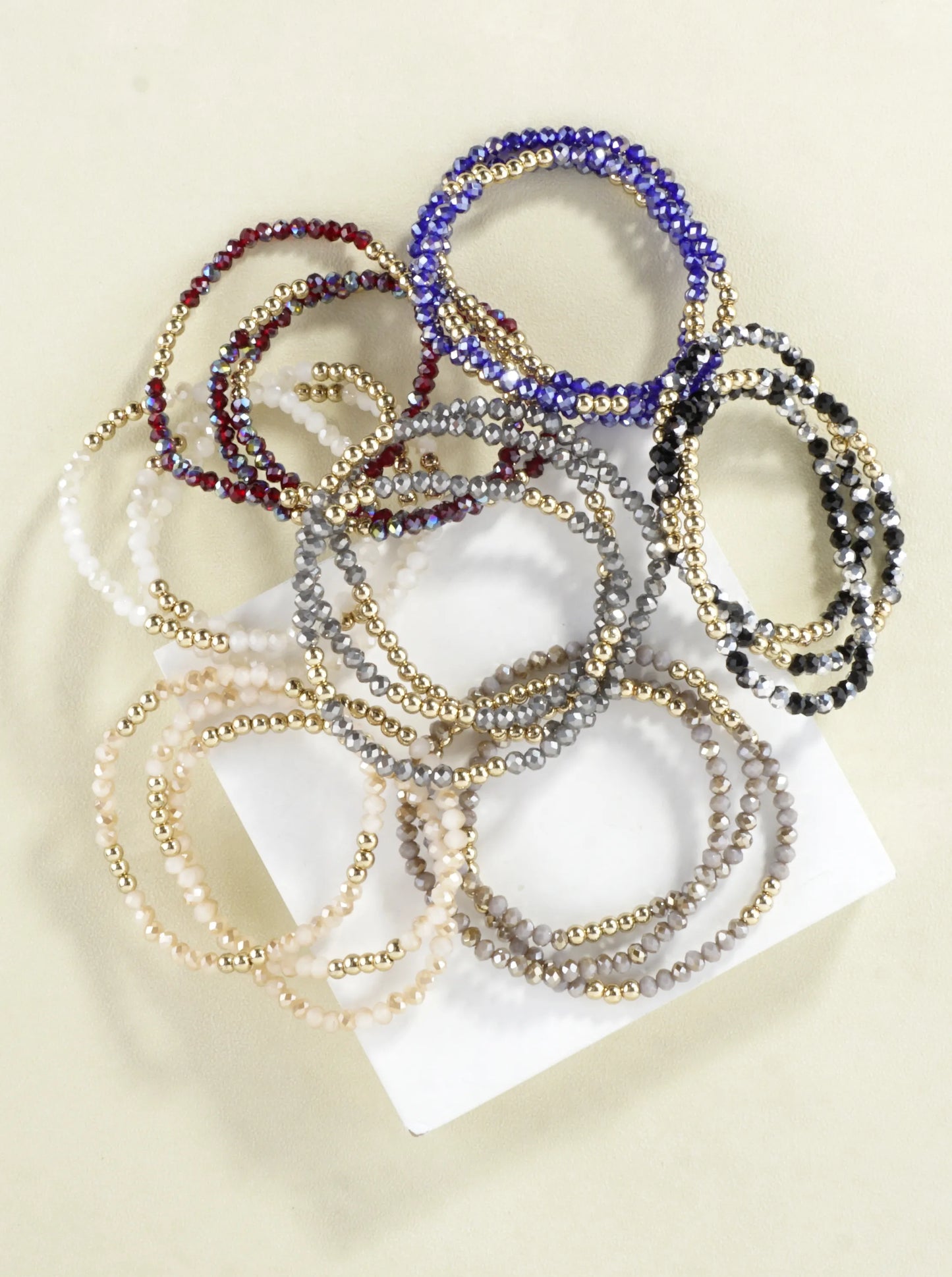 3PC-Set Round Metallic Glass Beads Bracelets
