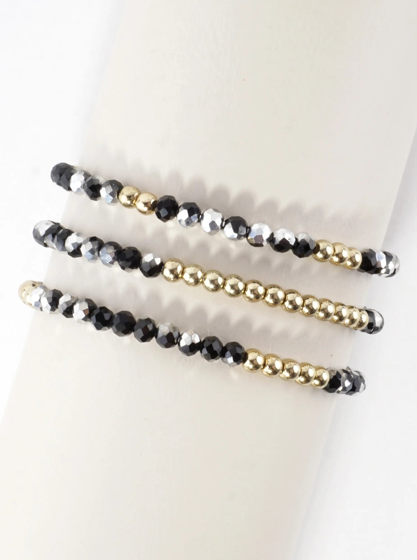 3PC-Set Round Metallic Glass Beads Bracelets
