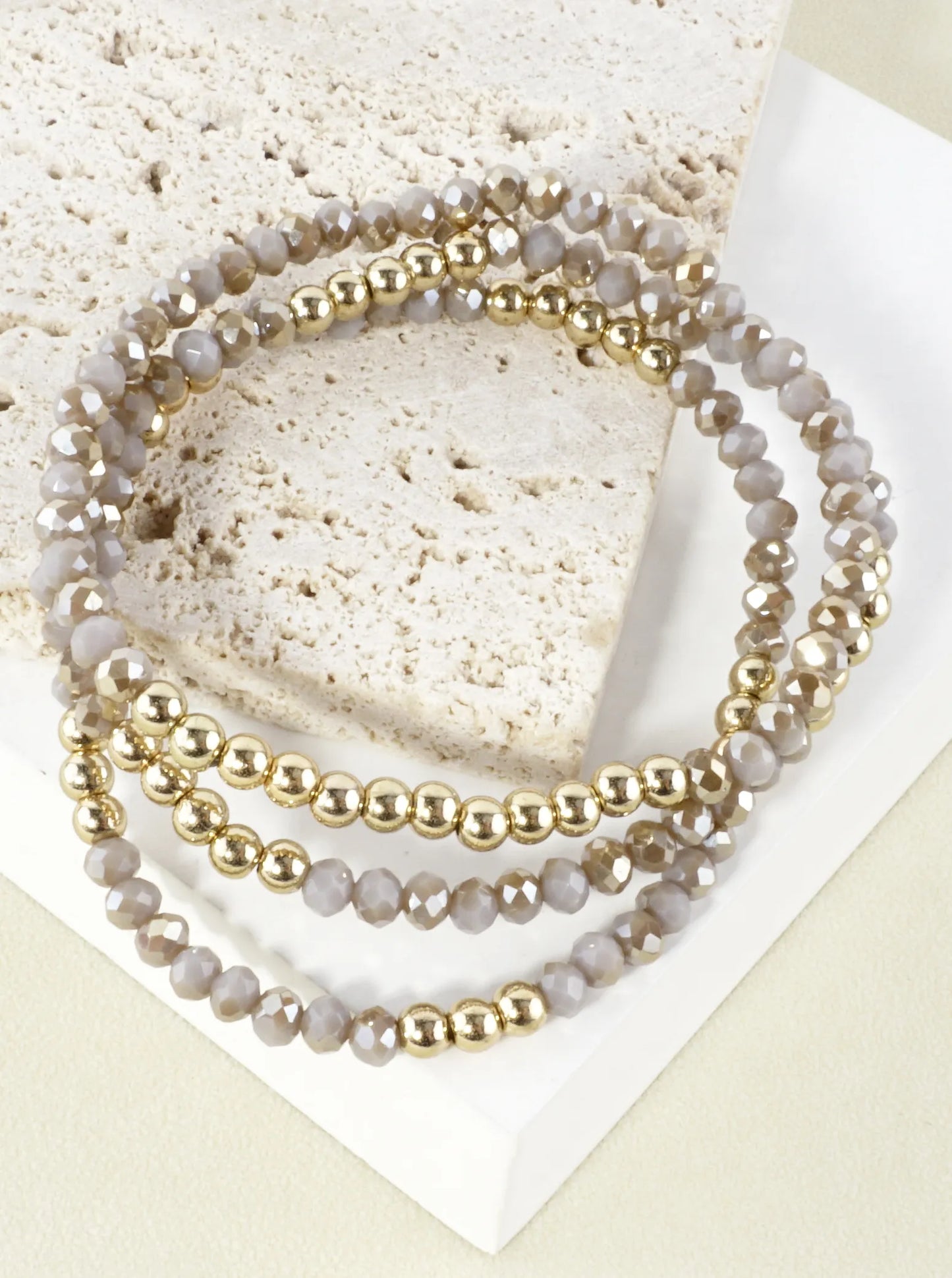 3PC-Set Round Metallic Glass Beads Bracelets