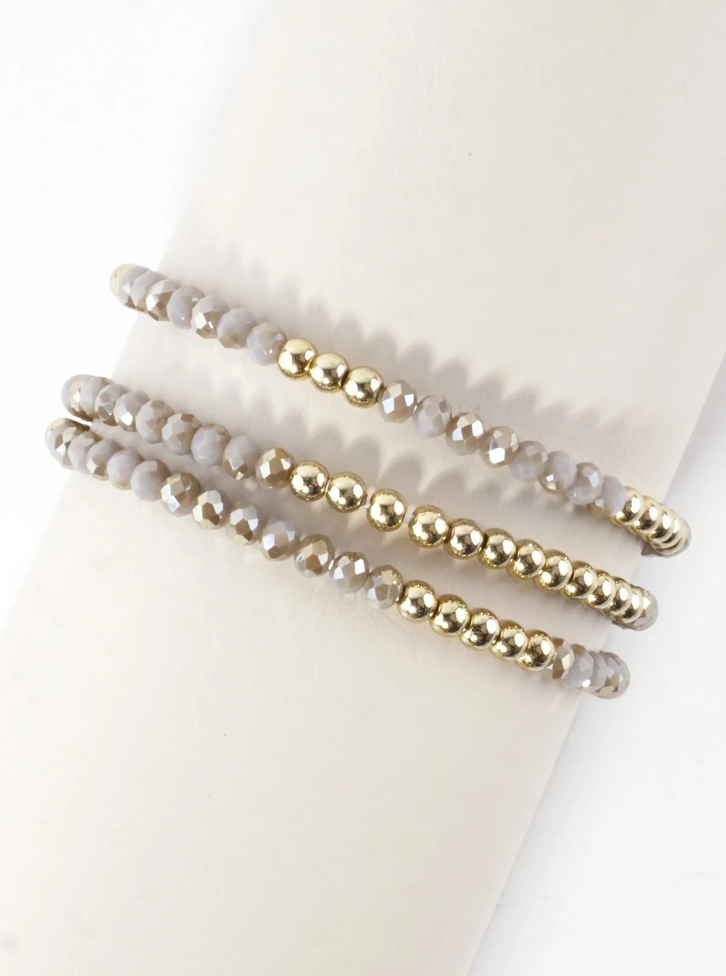 3PC-Set Round Metallic Glass Beads Bracelets