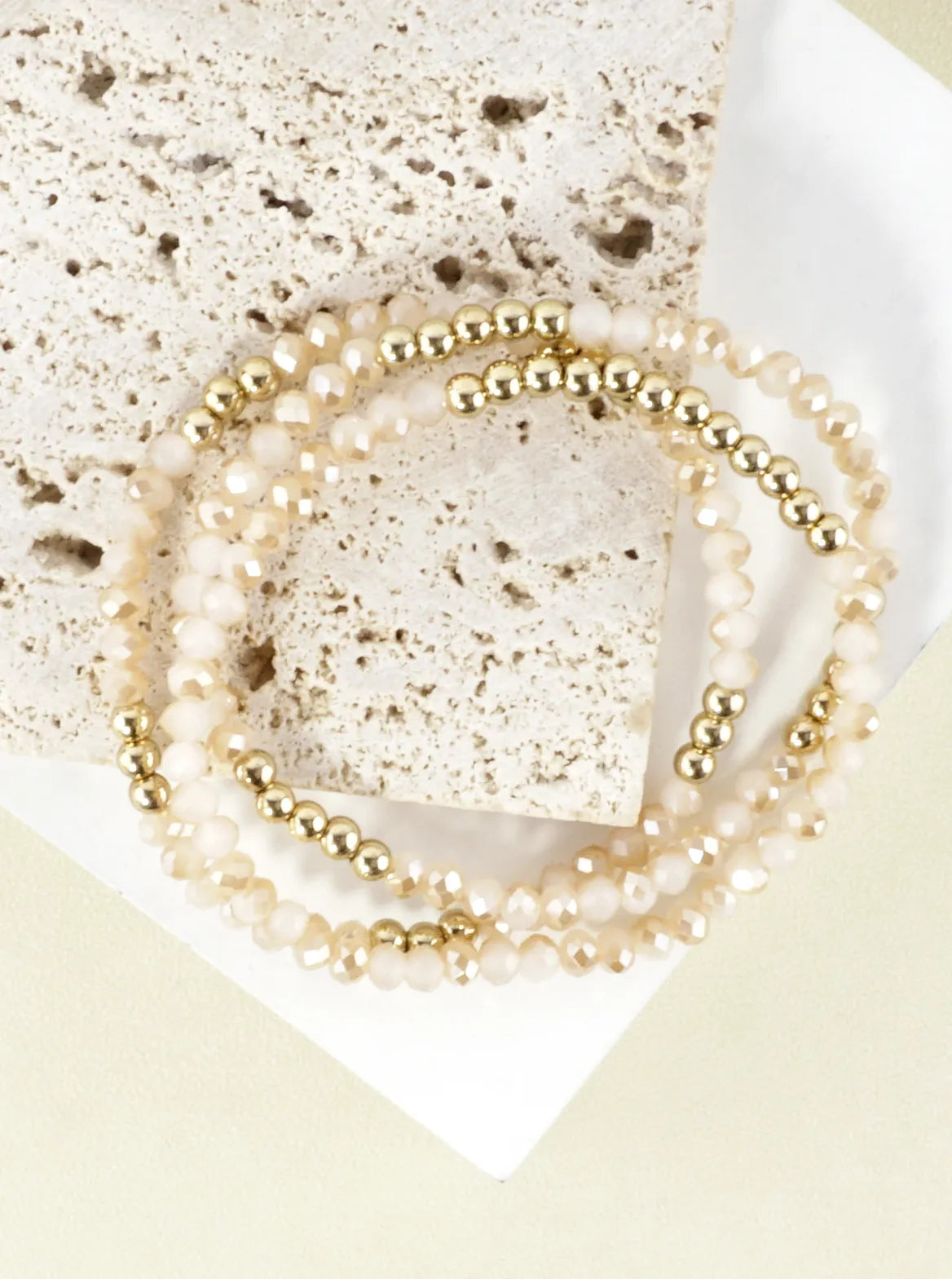 3PC-Set Round Metallic Glass Beads Bracelets