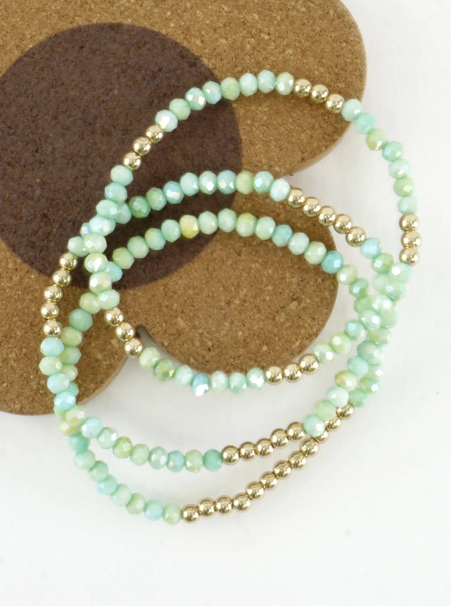 3PC-Set Round Metallic Glass Beads Bracelets