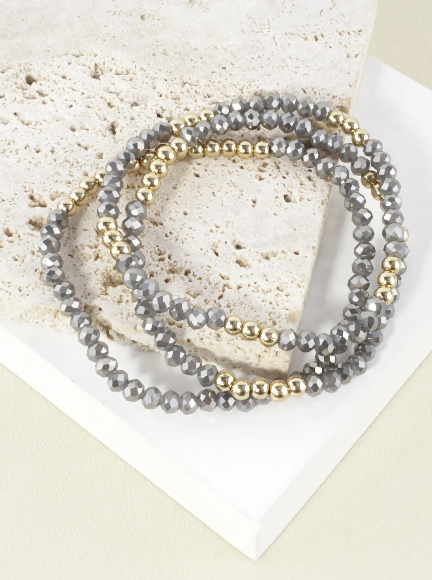 3PC-Set Round Metallic Glass Beads Bracelets