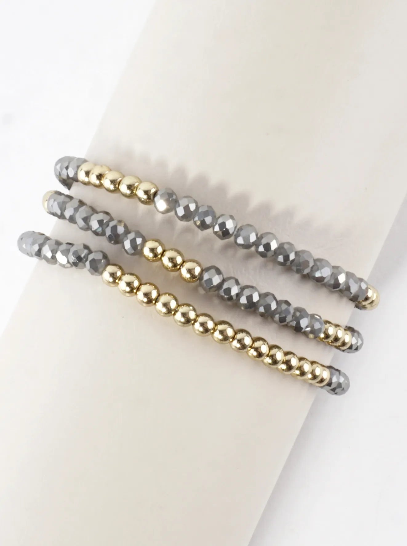 3PC-Set Round Metallic Glass Beads Bracelets