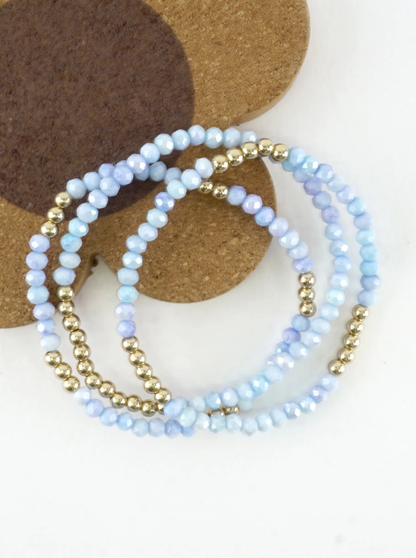 3PC-Set Round Metallic Glass Beads Bracelets