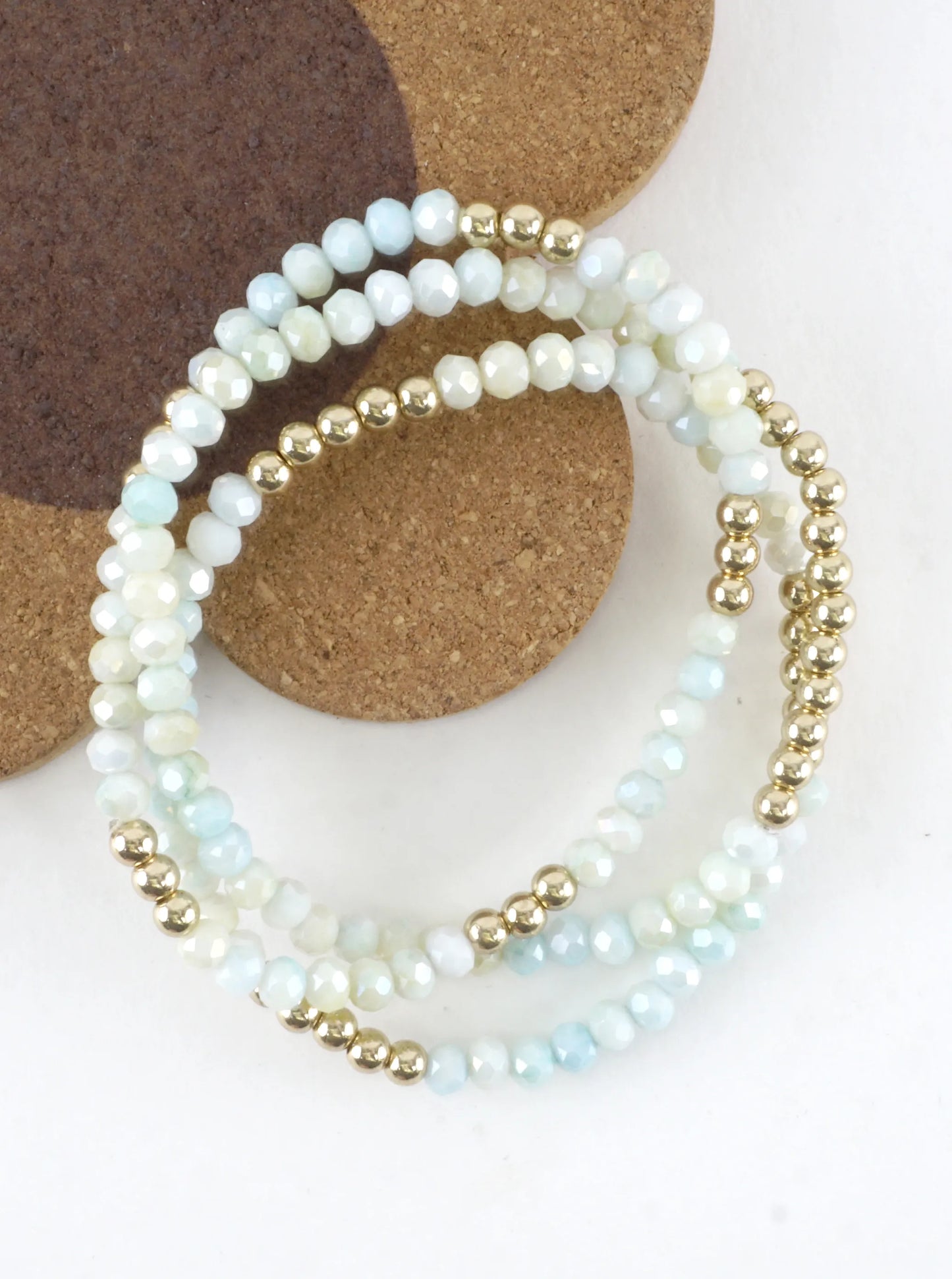 3PC-Set Round Metallic Glass Beads Bracelets