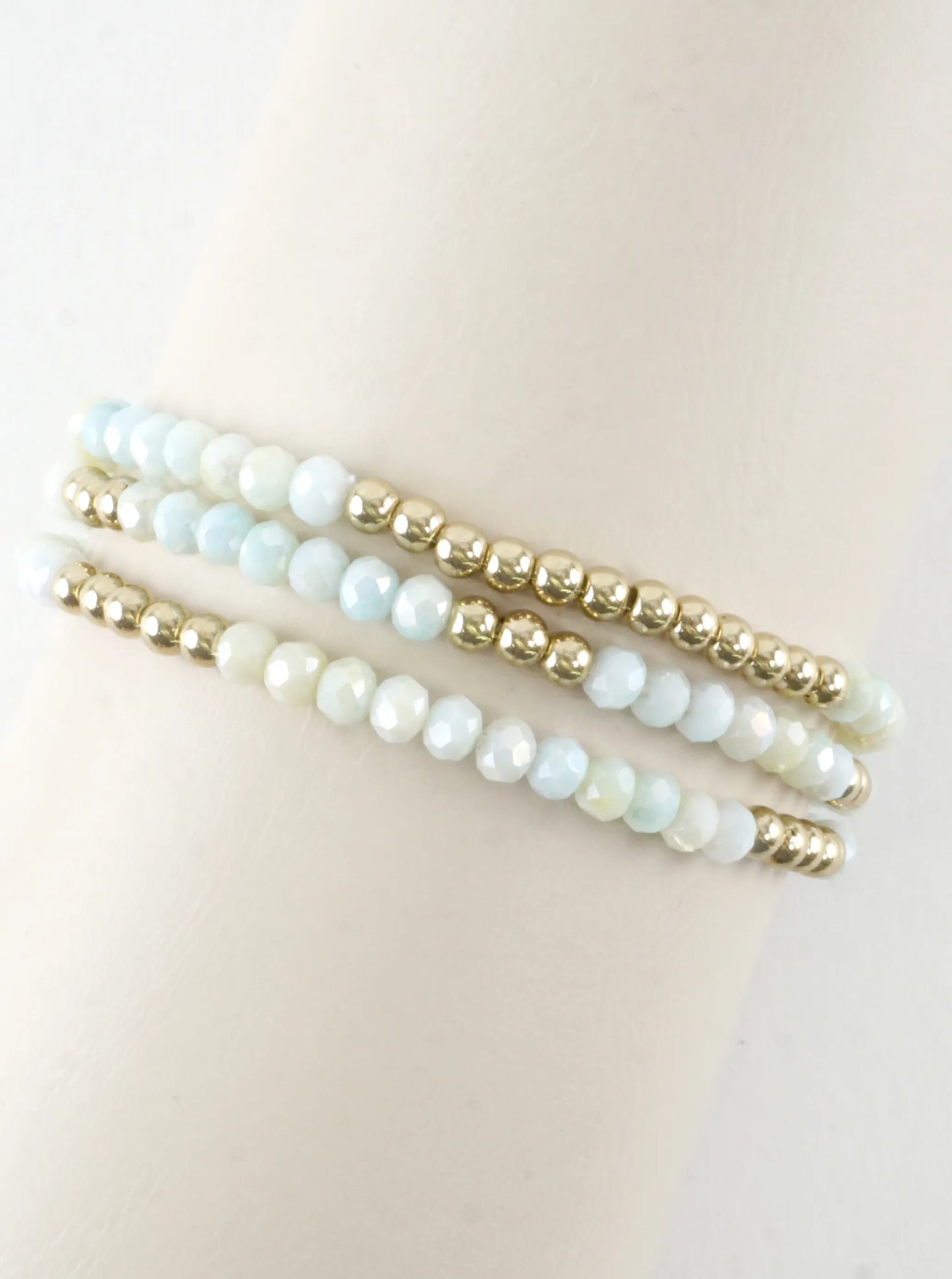 3PC-Set Round Metallic Glass Beads Bracelets