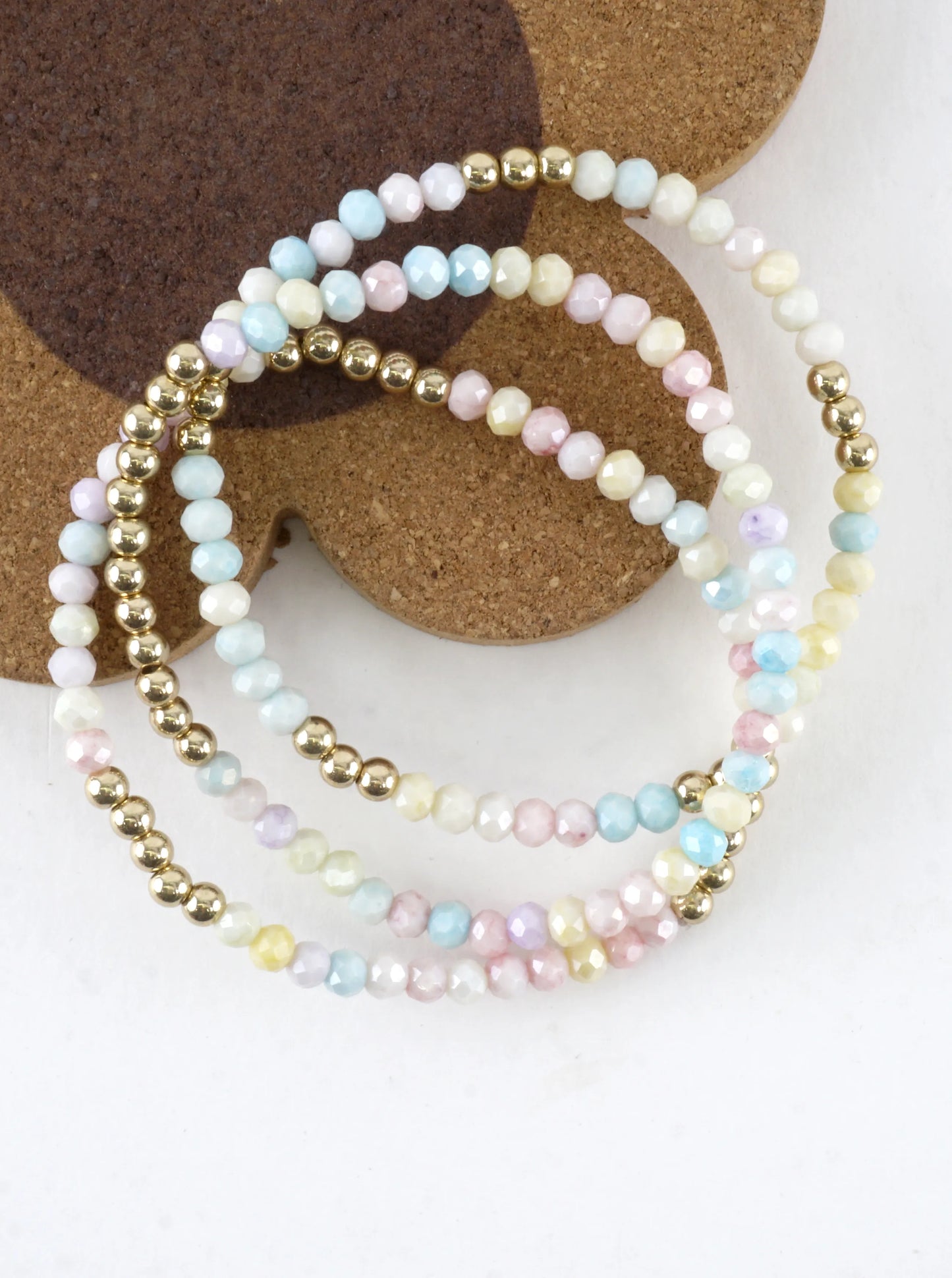 3PC-Set Round Metallic Glass Beads Bracelets