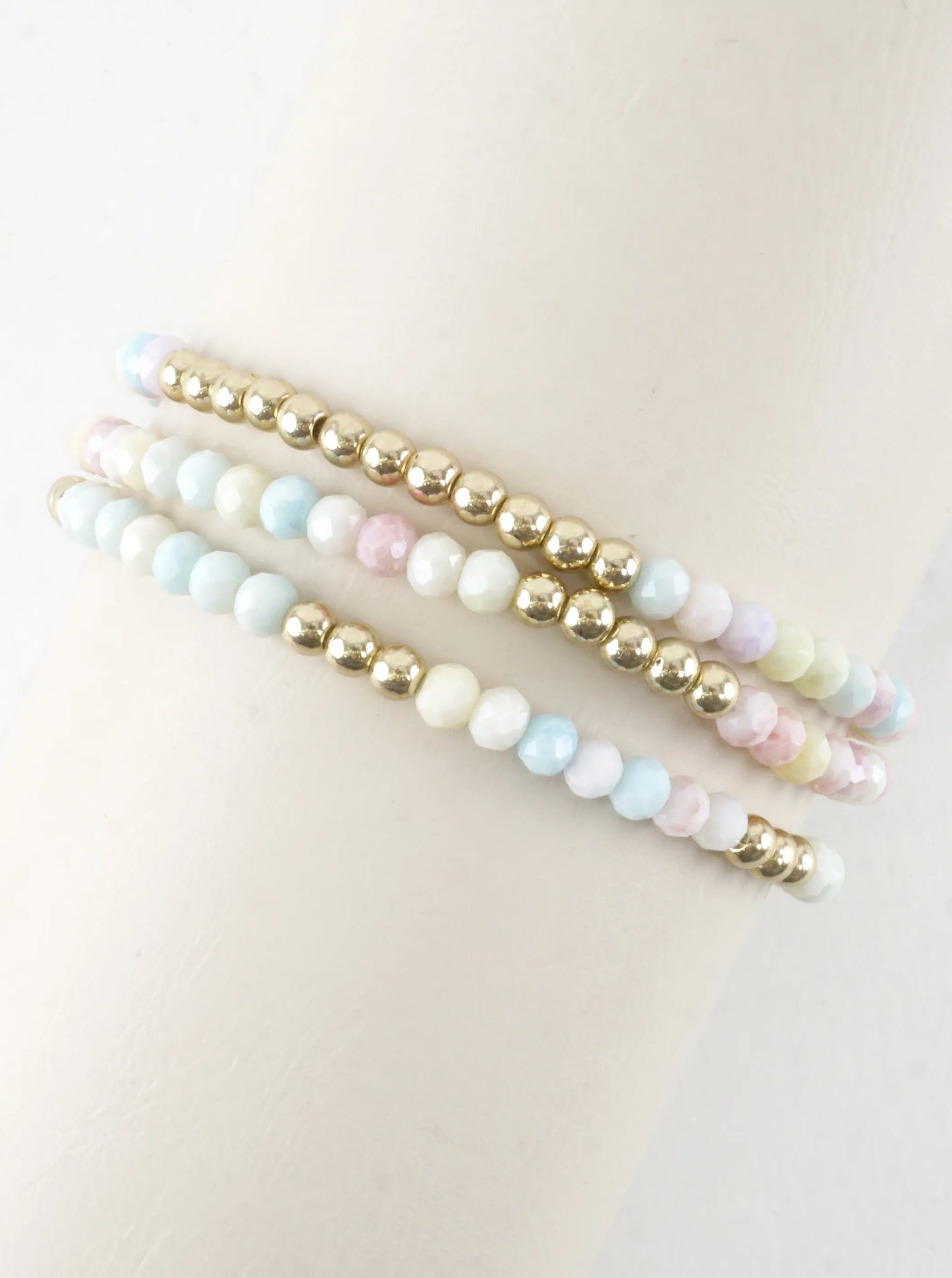 3PC-Set Round Metallic Glass Beads Bracelets
