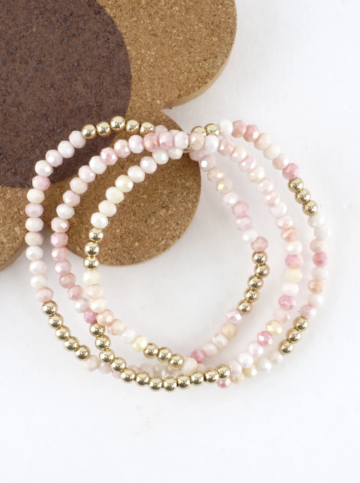 3PC-Set Round Metallic Glass Beads Bracelets