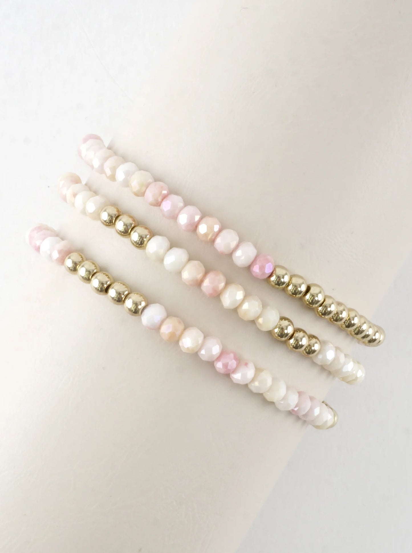 3PC-Set Round Metallic Glass Beads Bracelets