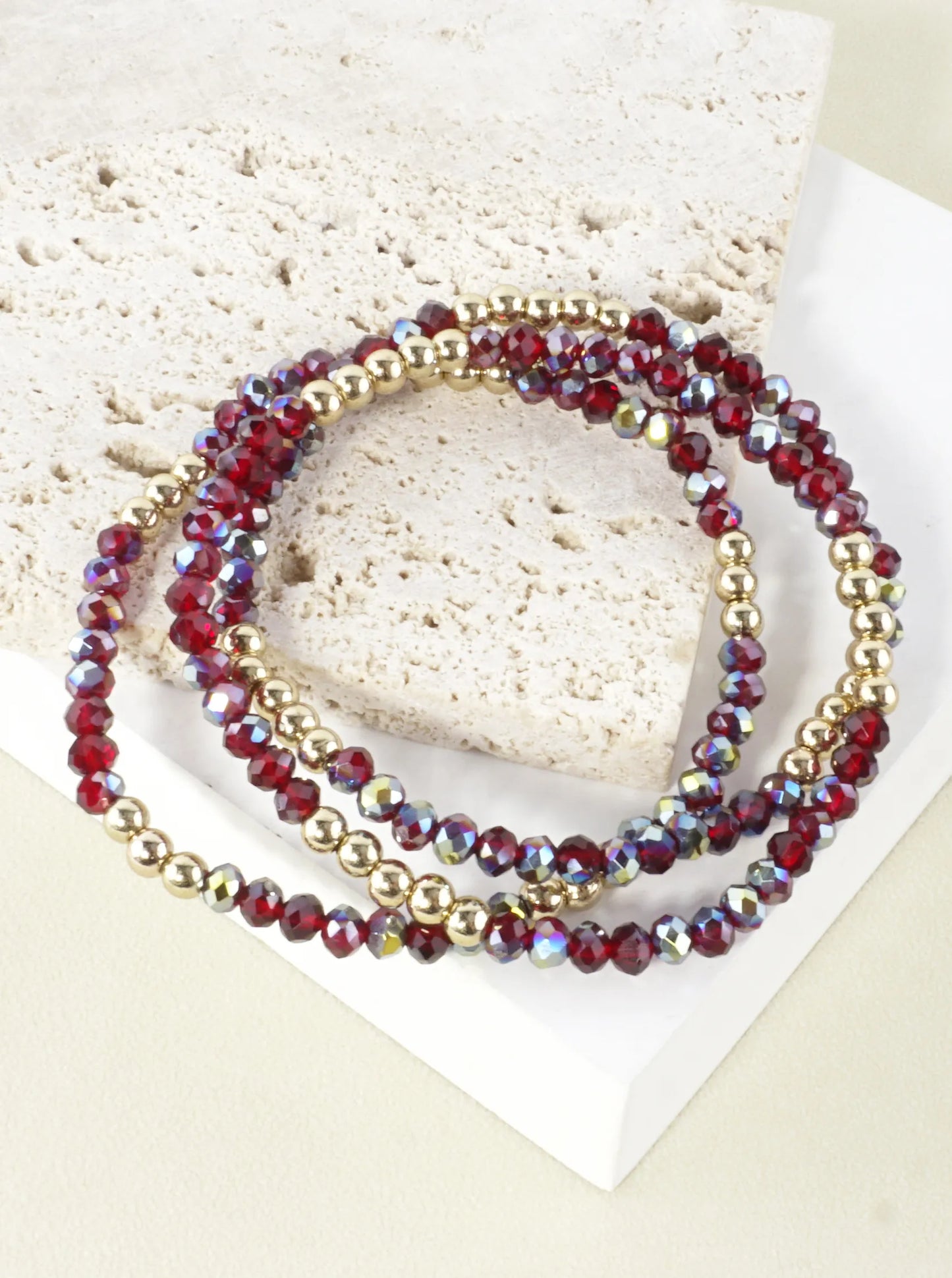 3PC-Set Round Metallic Glass Beads Bracelets