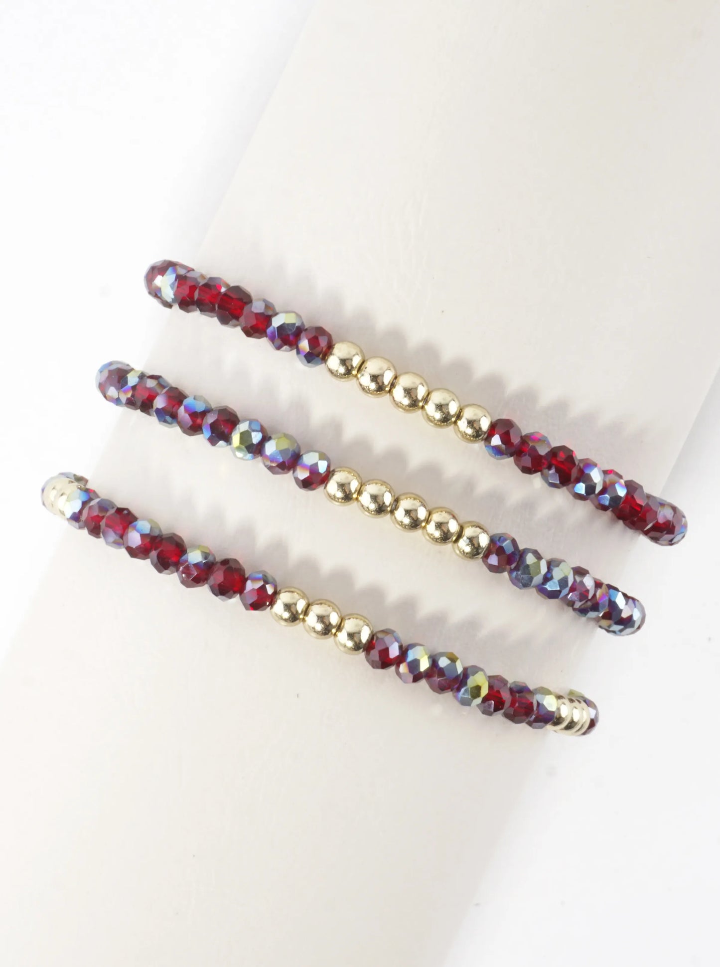 3PC-Set Round Metallic Glass Beads Bracelets