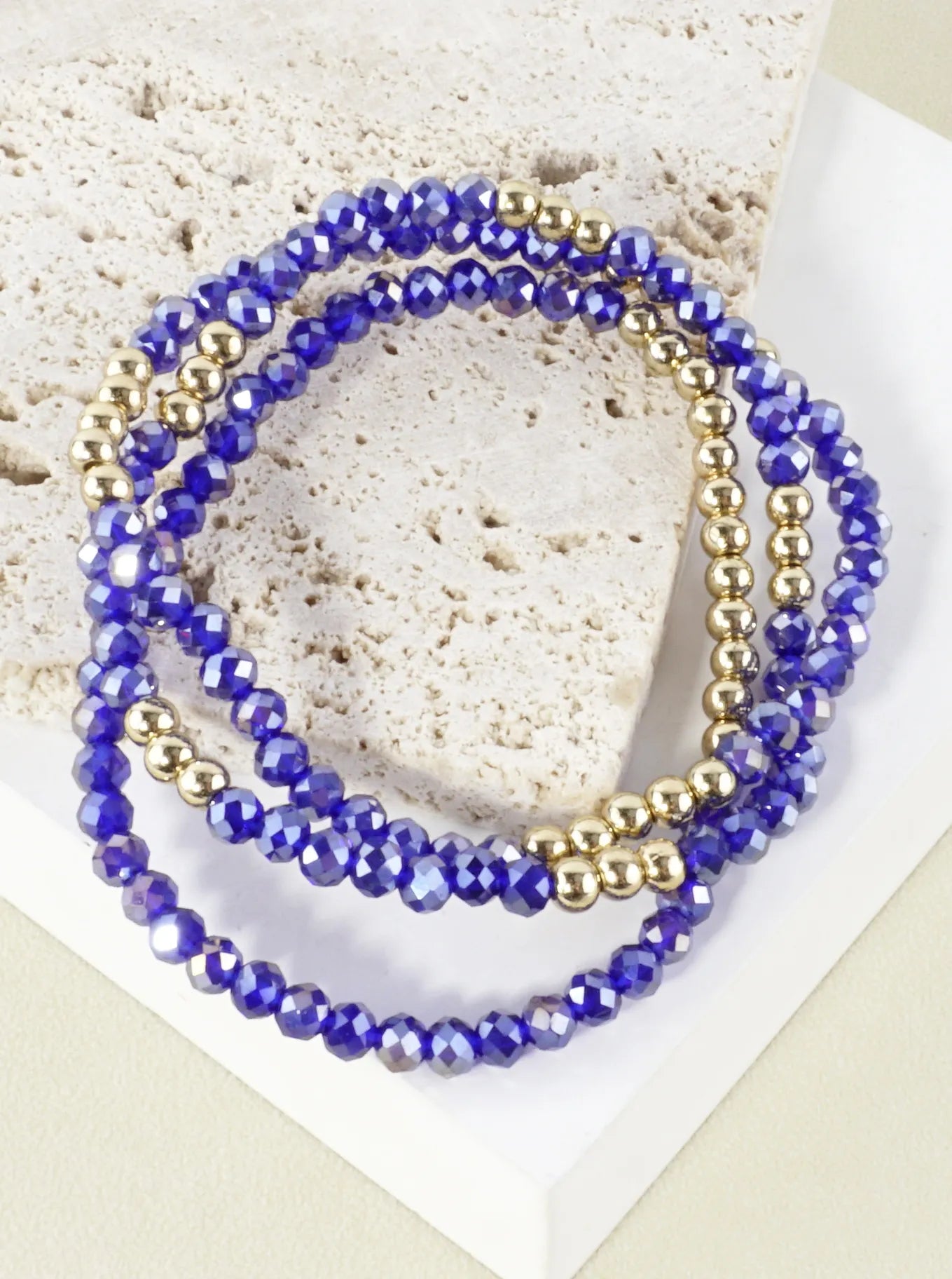 3PC-Set Round Metallic Glass Beads Bracelets