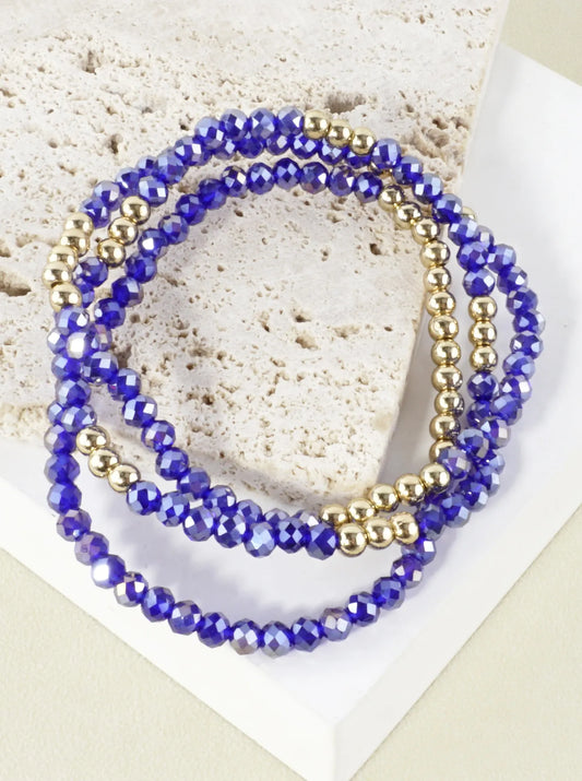 3PC-Set Round Metallic Glass Beads Bracelets