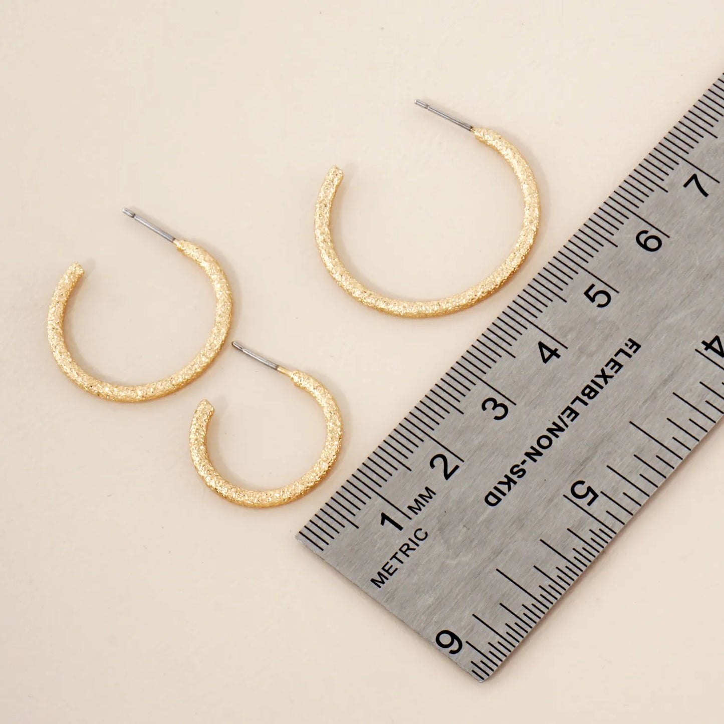 3PC-Set Sand-Texture 20-25-30mm Brass Push-Back Hoop Earrings
