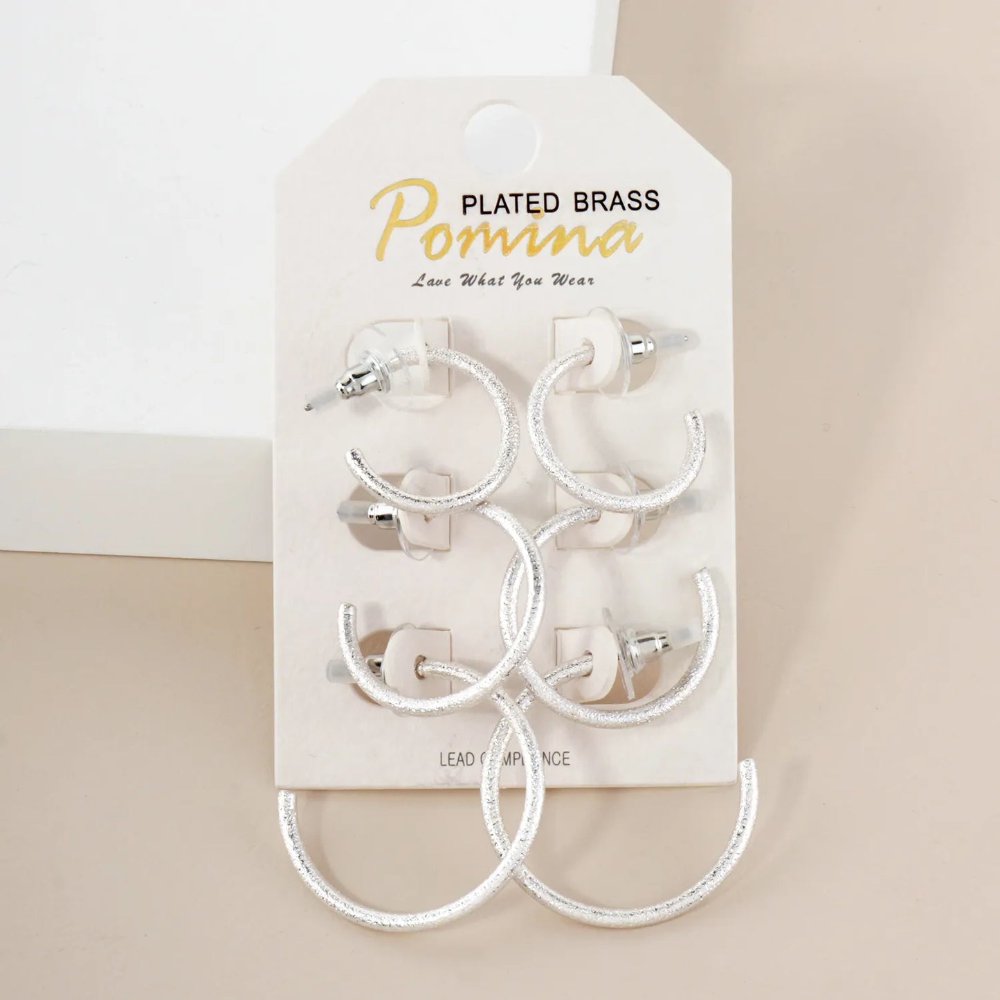 3PC-Set Sand-Texture 20-25-30mm Brass Push-Back Hoop Earrings
