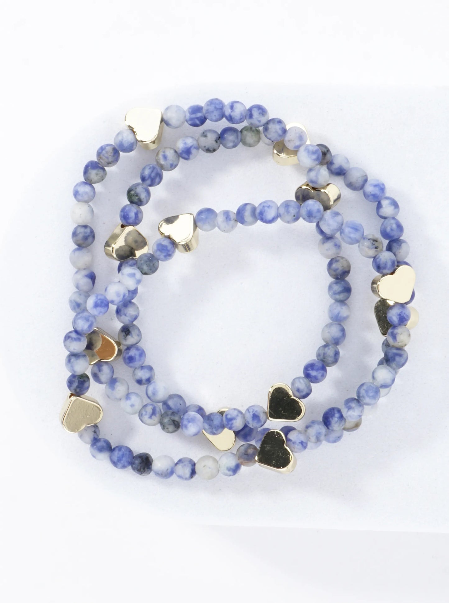3PC-Set Semiprecious Hearts Stretch Bracelets