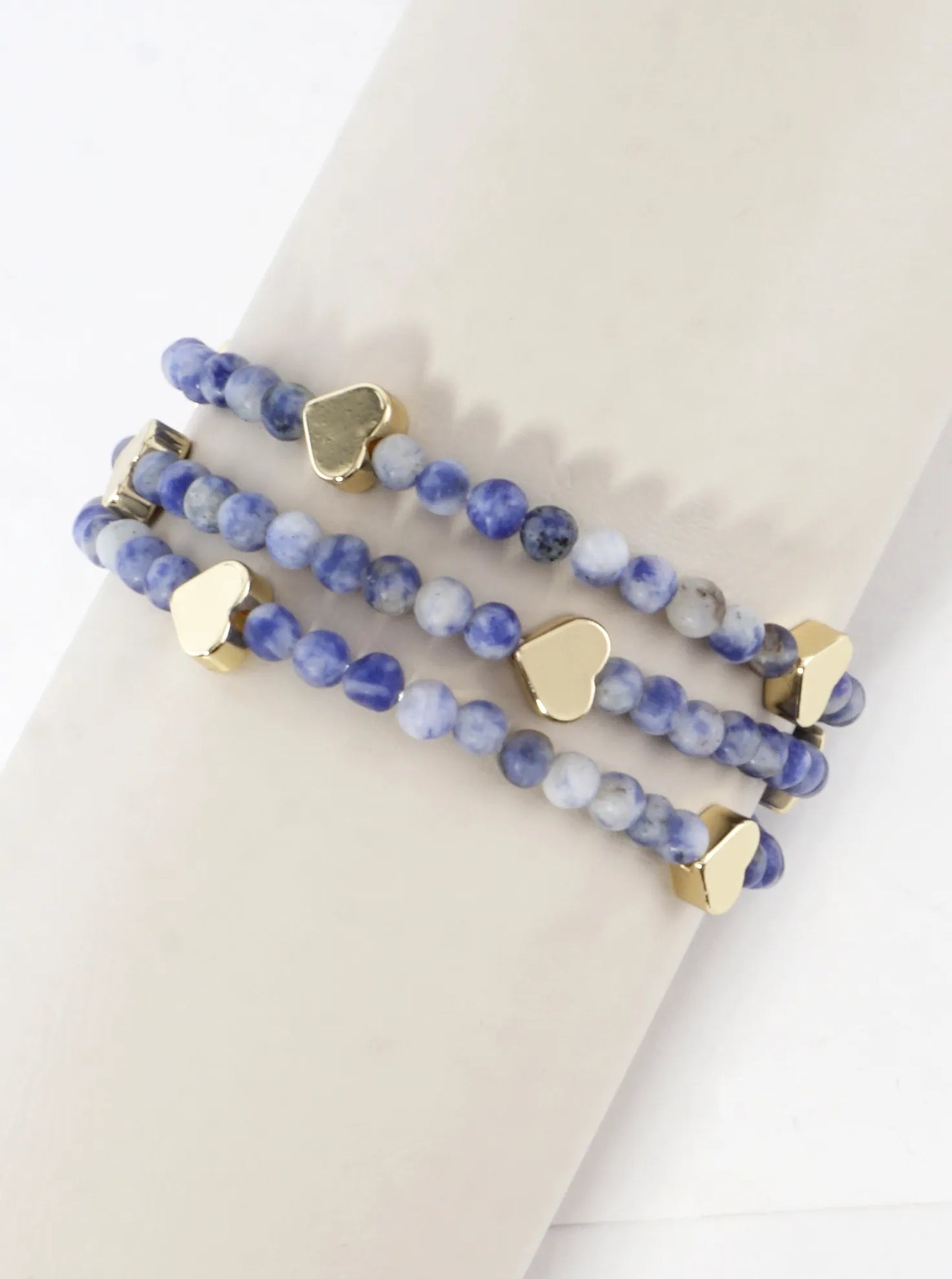 3PC-Set Semiprecious Hearts Stretch Bracelets