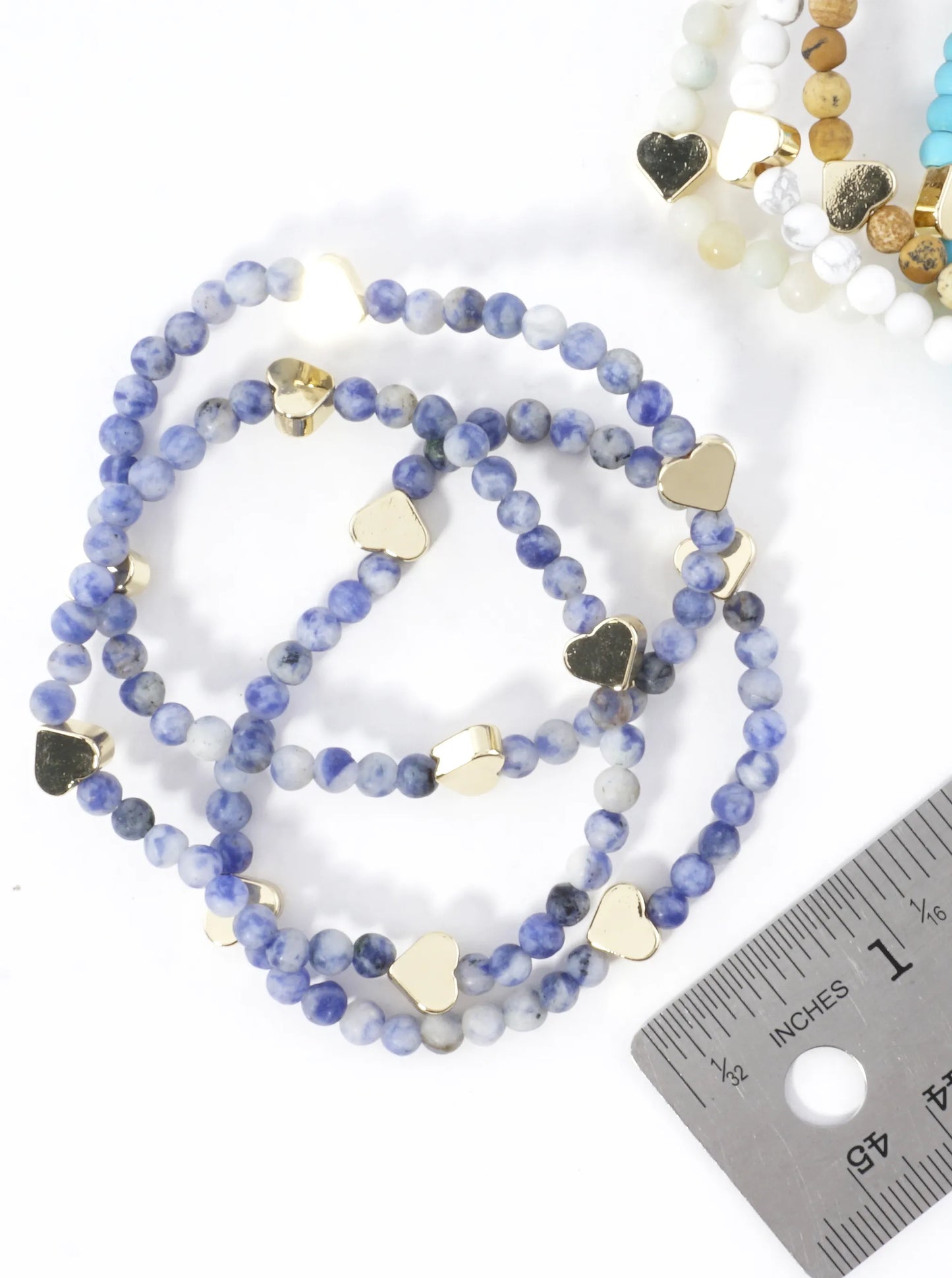 3PC-Set Semiprecious Hearts Stretch Bracelets