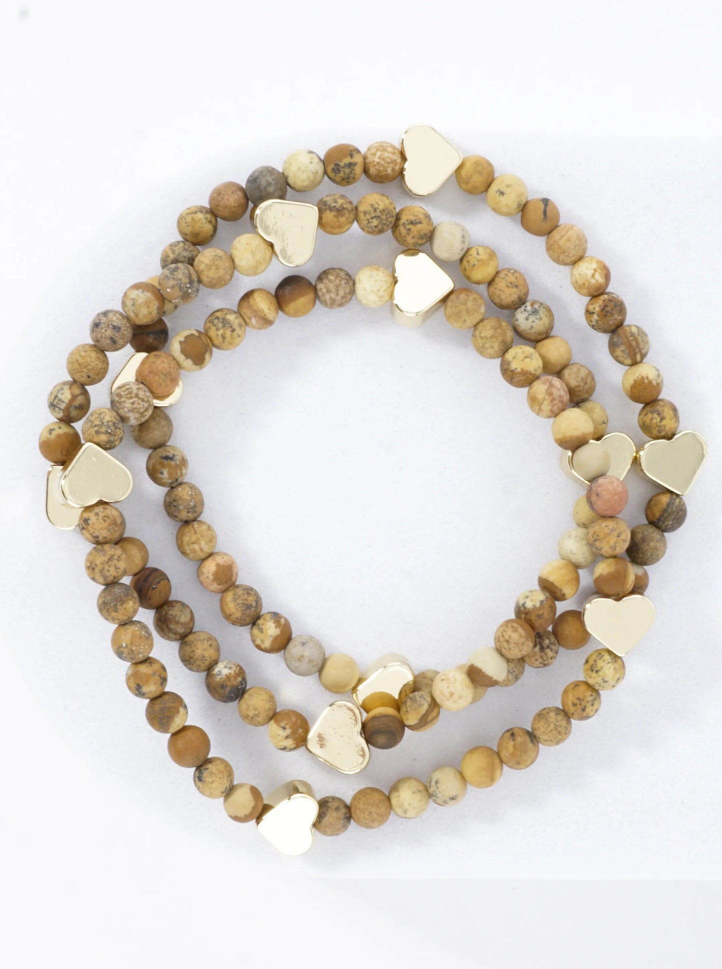 3PC-Set Semiprecious Hearts Stretch Bracelets