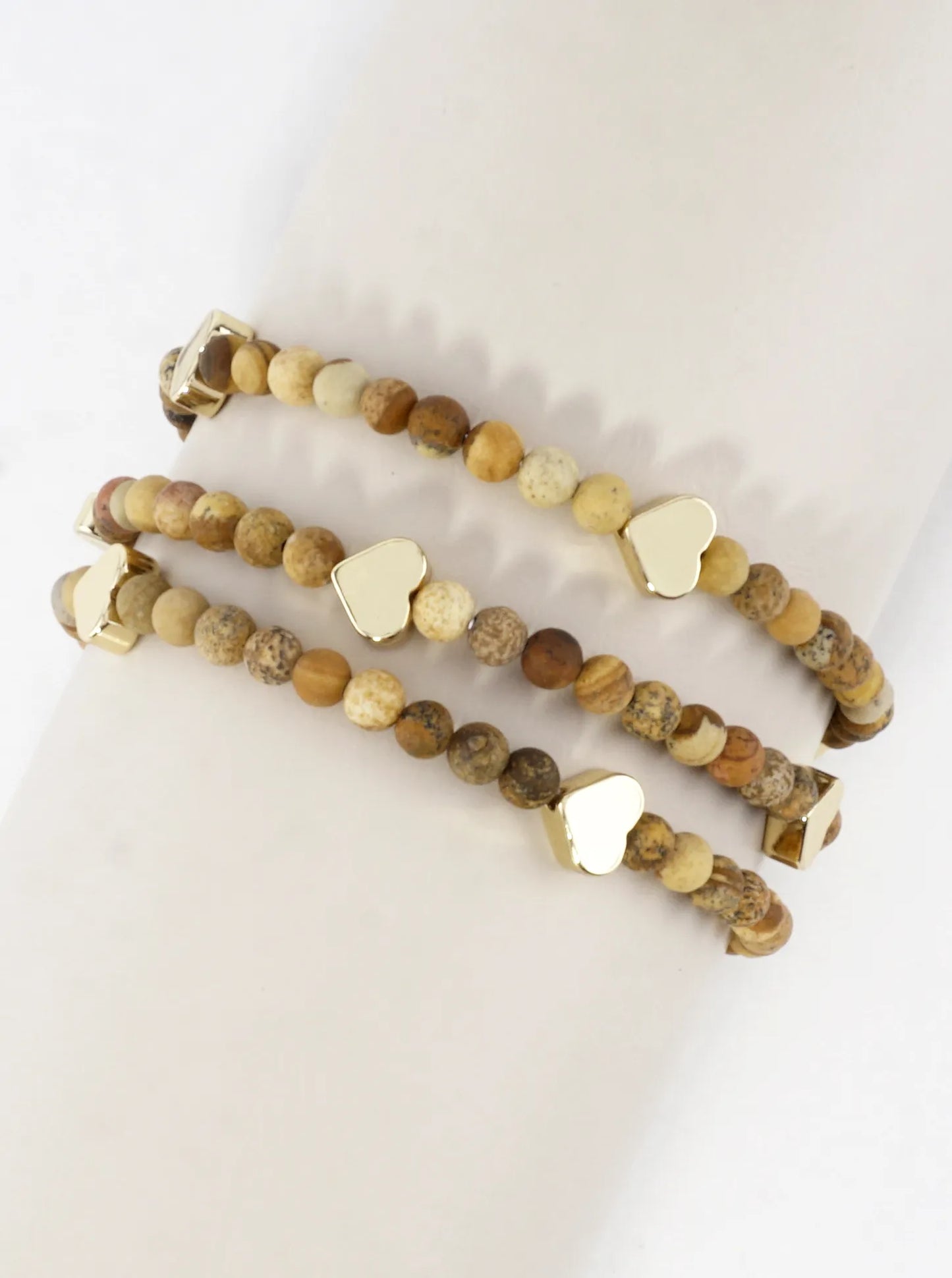 3PC-Set Semiprecious Hearts Stretch Bracelets