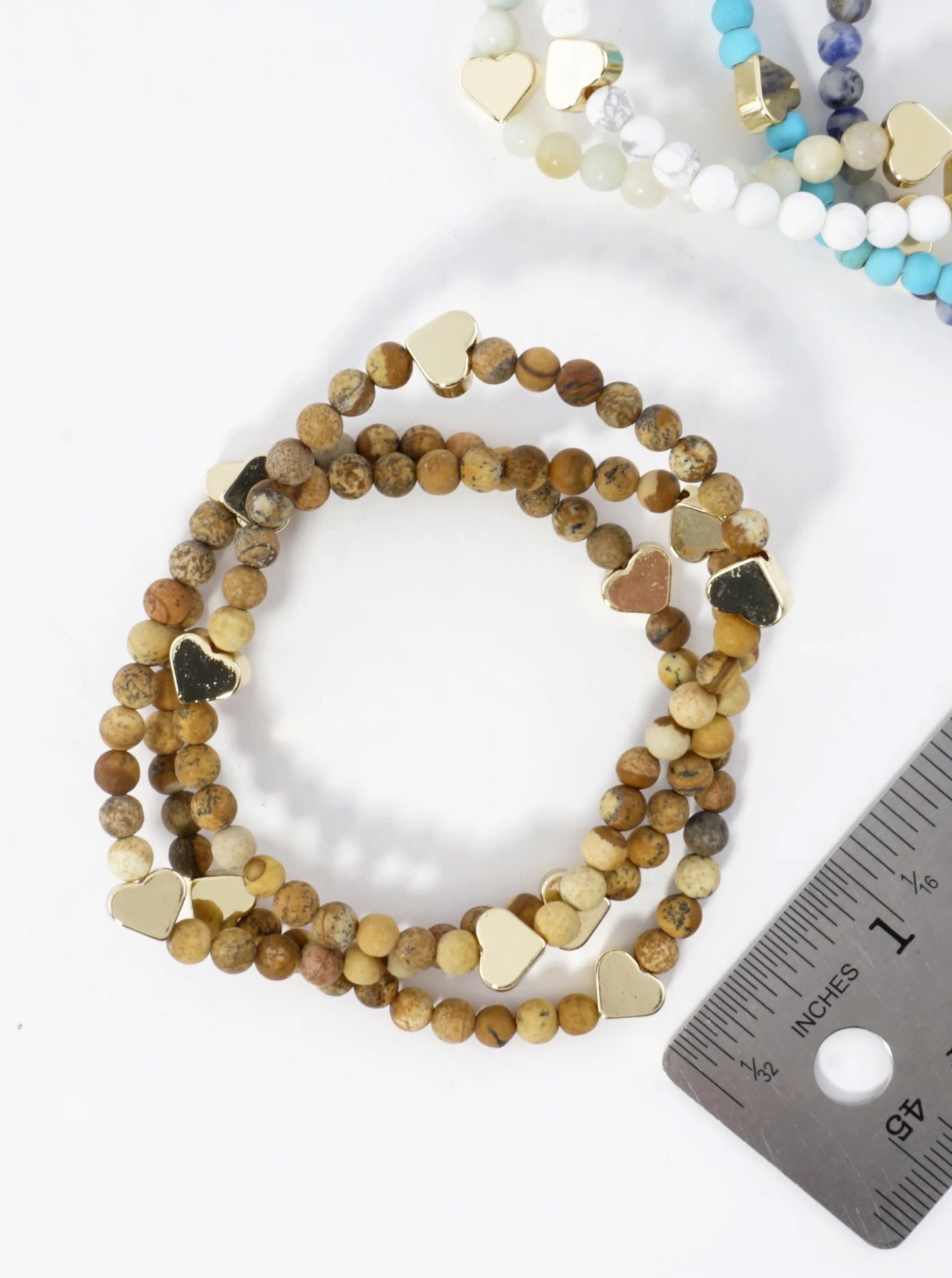 3PC-Set Semiprecious Hearts Stretch Bracelets