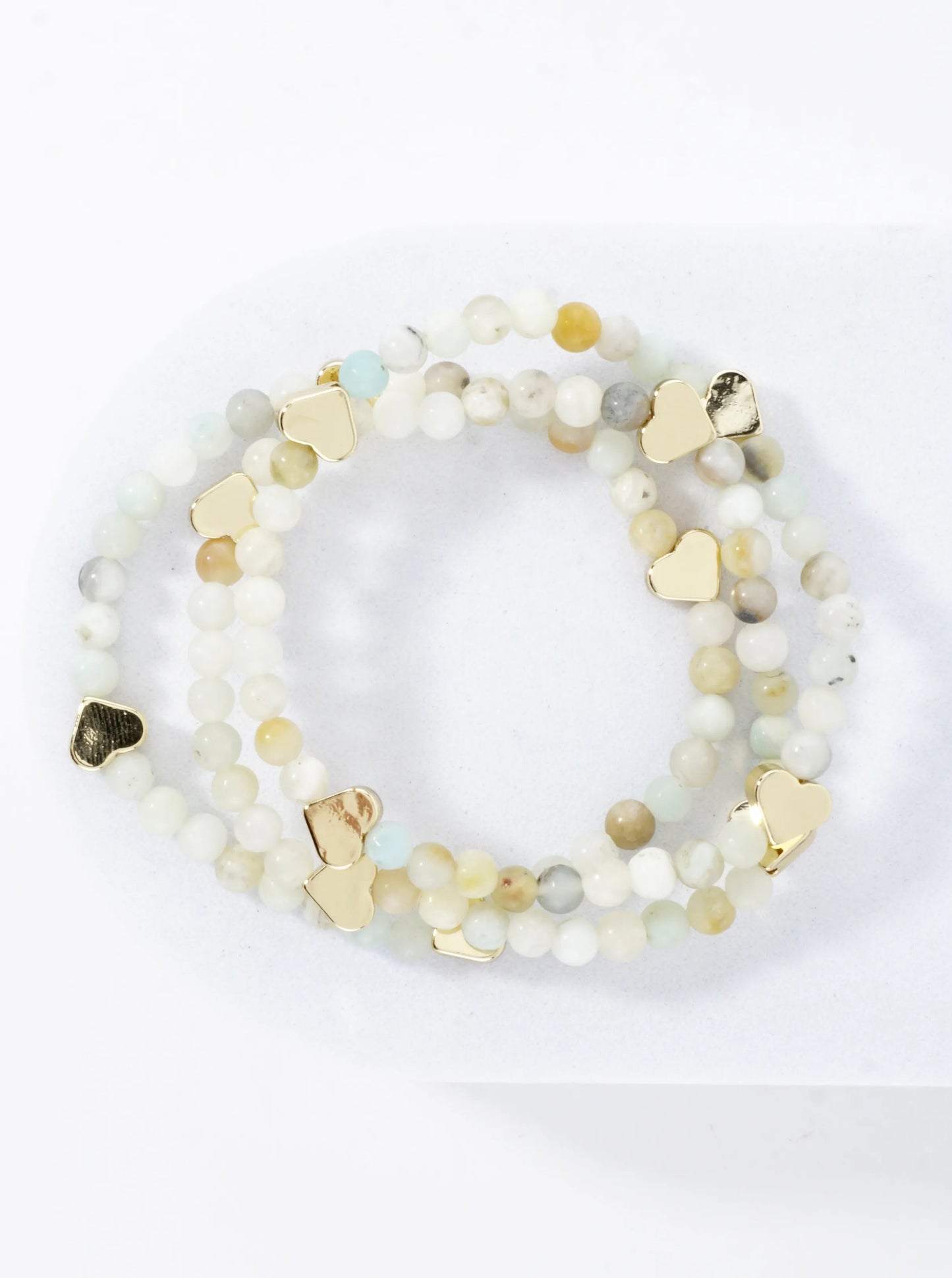 3PC-Set Semiprecious Hearts Stretch Bracelets