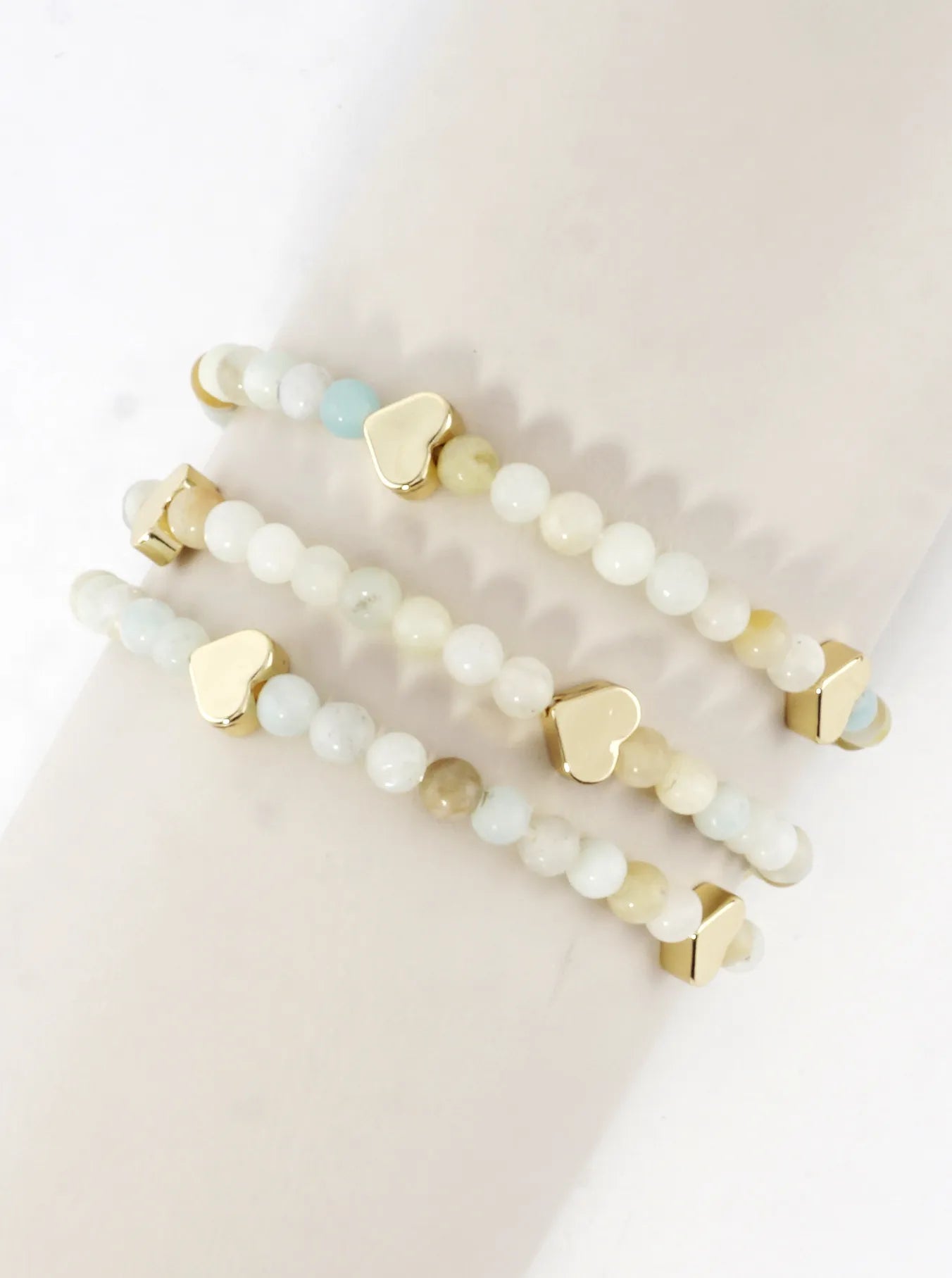 3PC-Set Semiprecious Hearts Stretch Bracelets