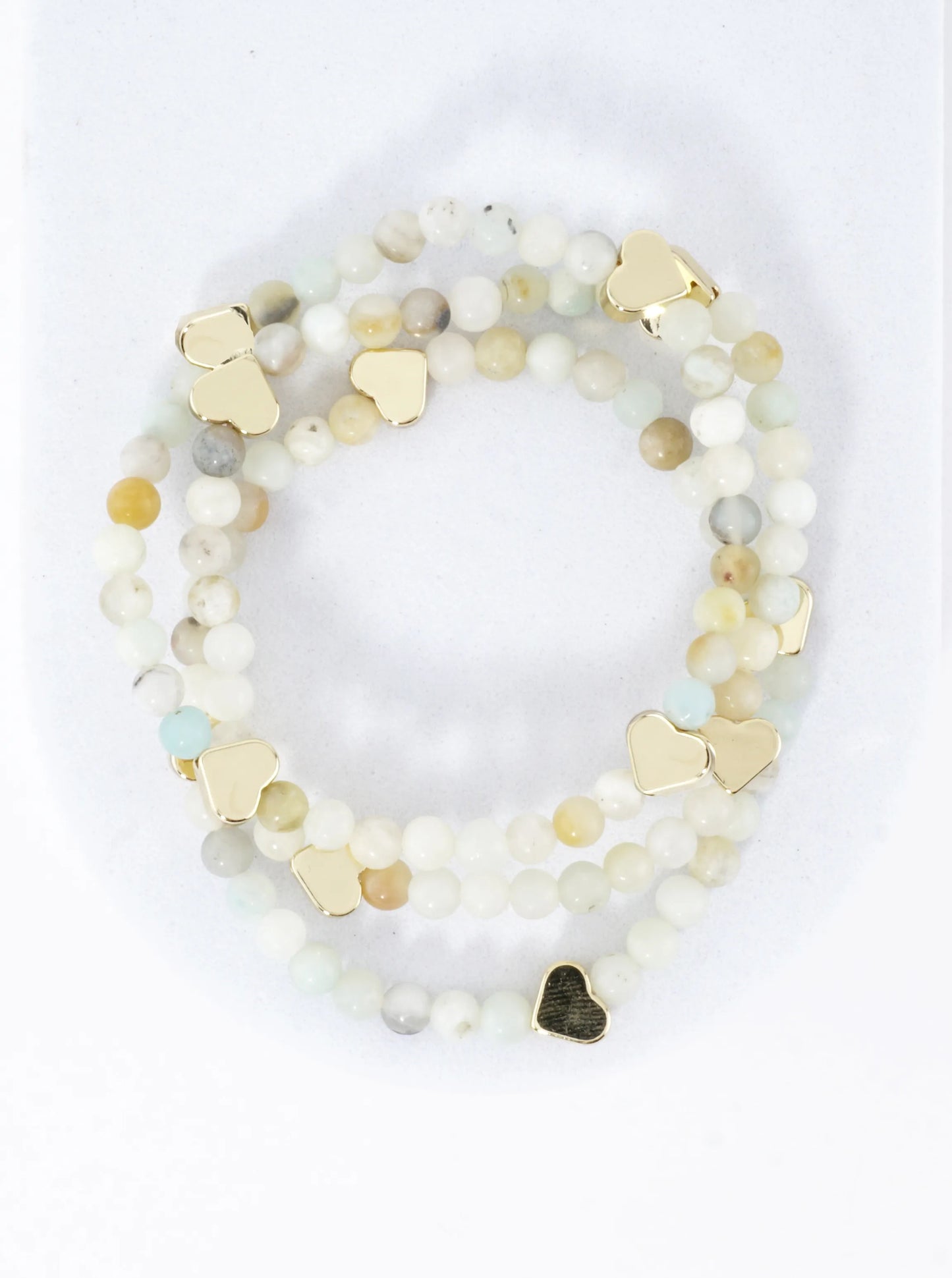 3PC-Set Semiprecious Hearts Stretch Bracelets