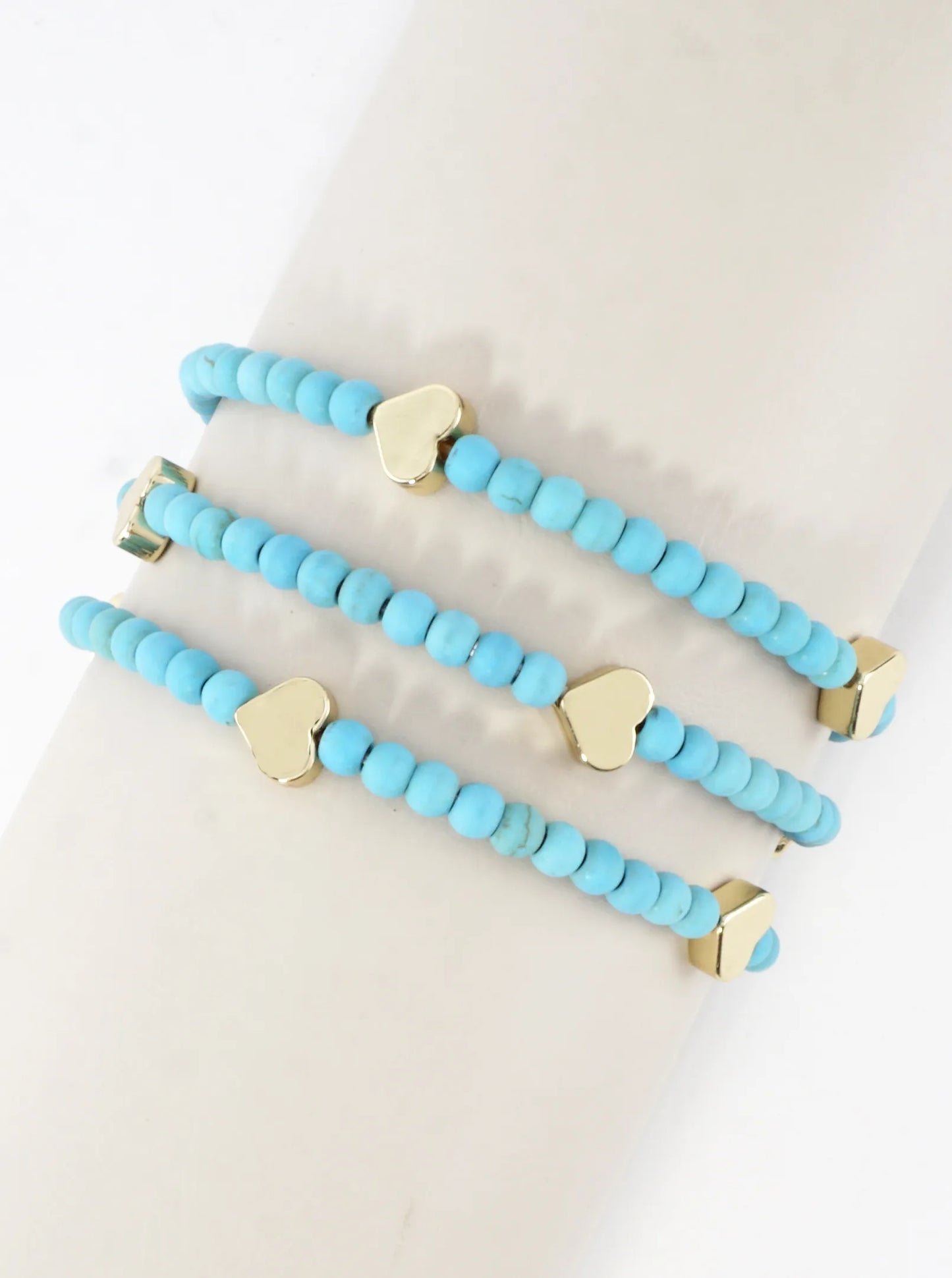 3PC-Set Semiprecious Hearts Stretch Bracelets